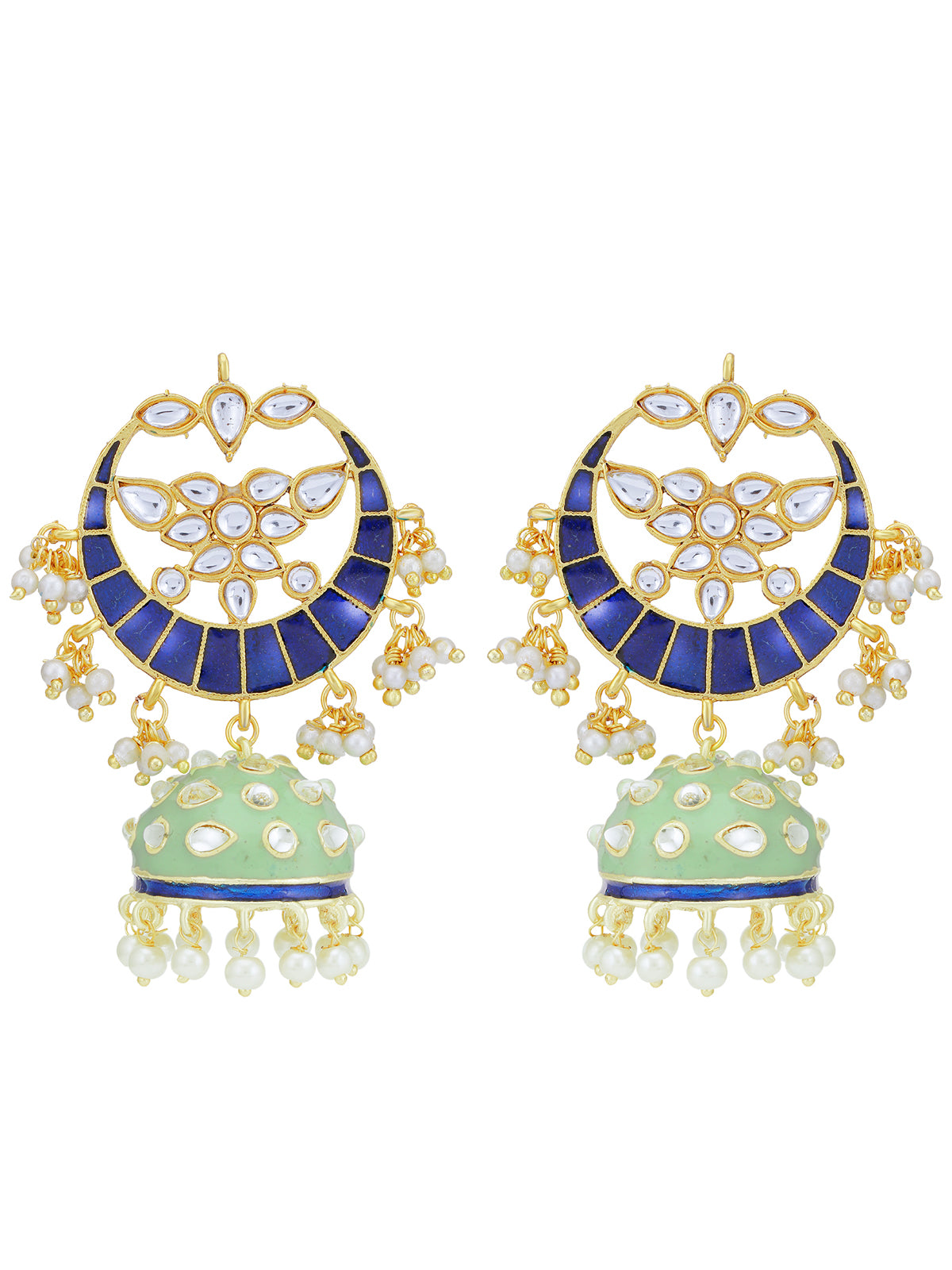 Sukkhi Sparkling Pearl Gold Plated Kundan Meenakari Chandbali Earring for Women SKR56745