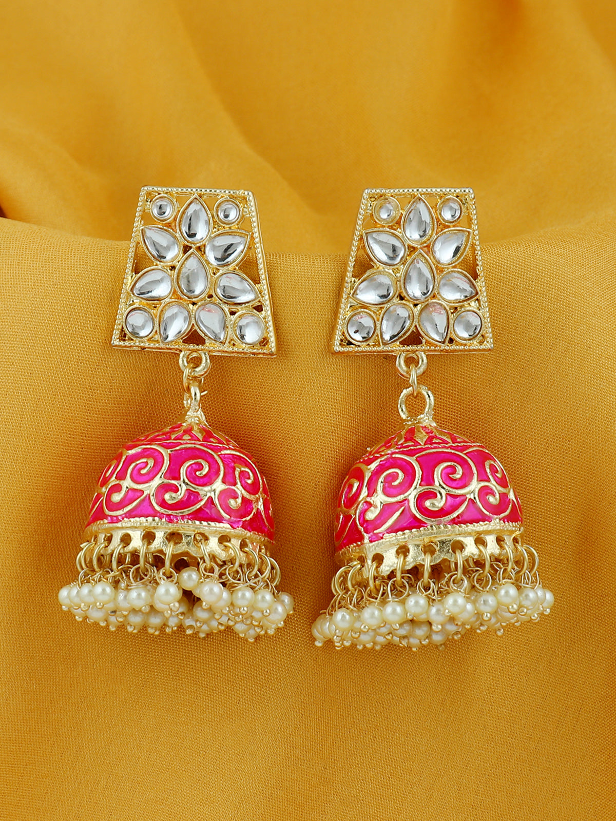 Sukkhi Gorgeous Pearl Gold Plated Kundan Meenakari Jhumki Earring for Women SKR56770