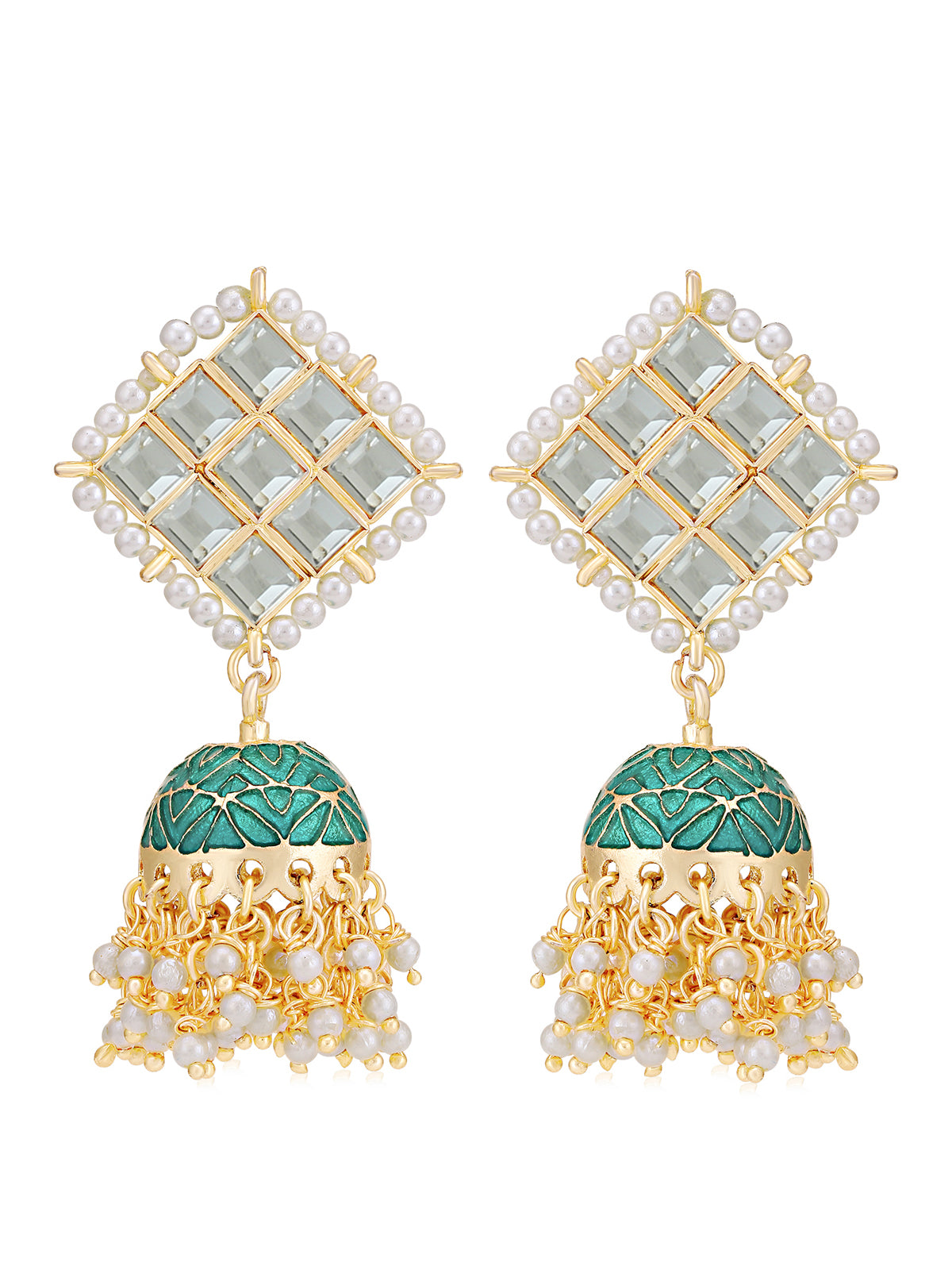 Sukkhi Designer Gold Plated Kundan & Pearl Meenakari Jhumki Earring for Women SKR56787