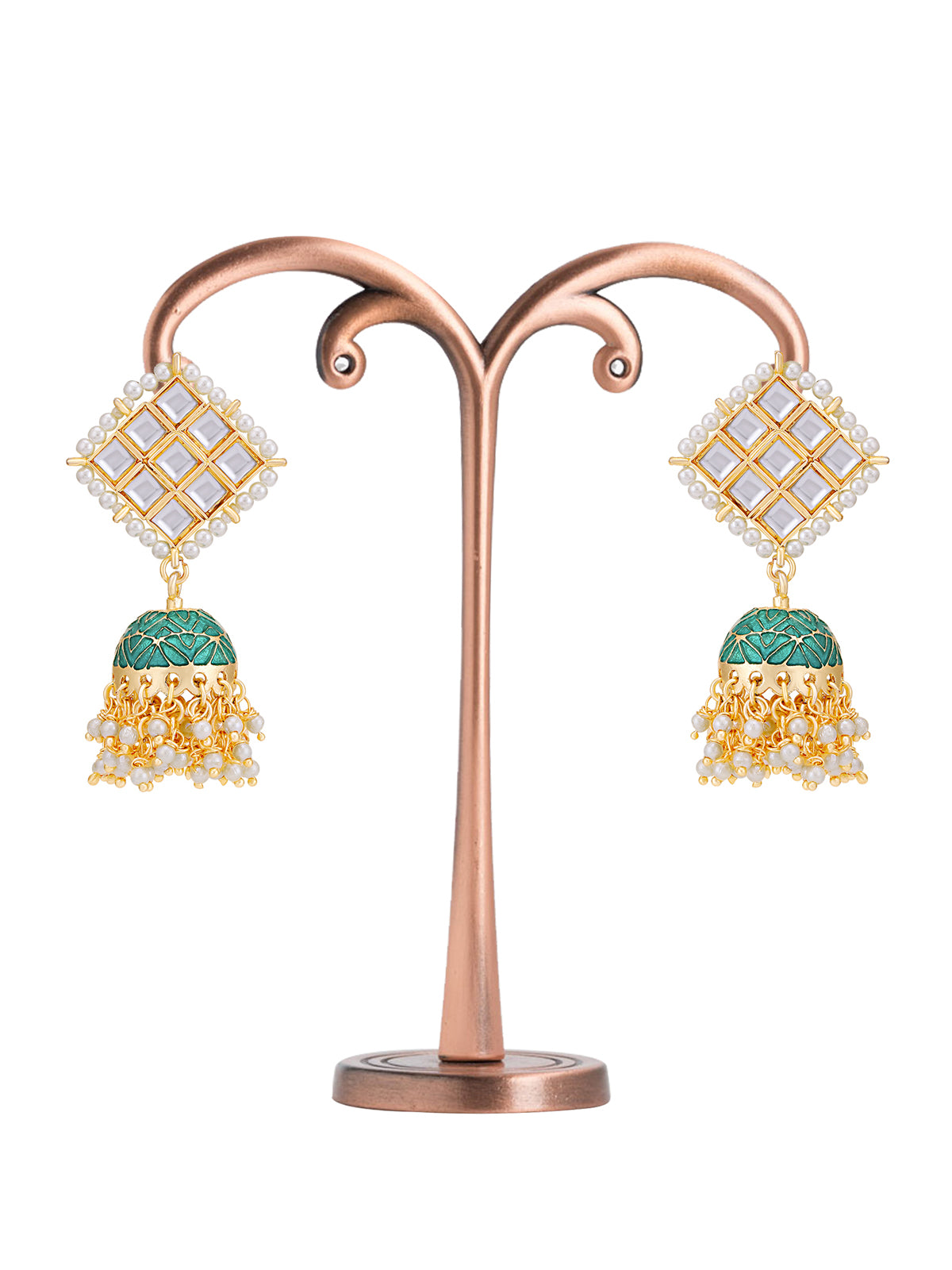 Sukkhi Designer Gold Plated Kundan & Pearl Meenakari Jhumki Earring for Women SKR56787