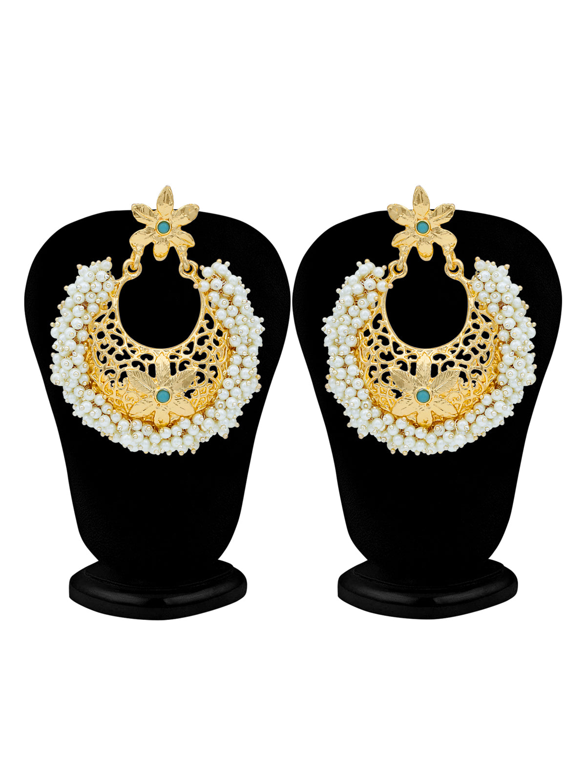 Sukkhi Floral Gold Plated Pearl Chandbali Earring For Women SKR56849
