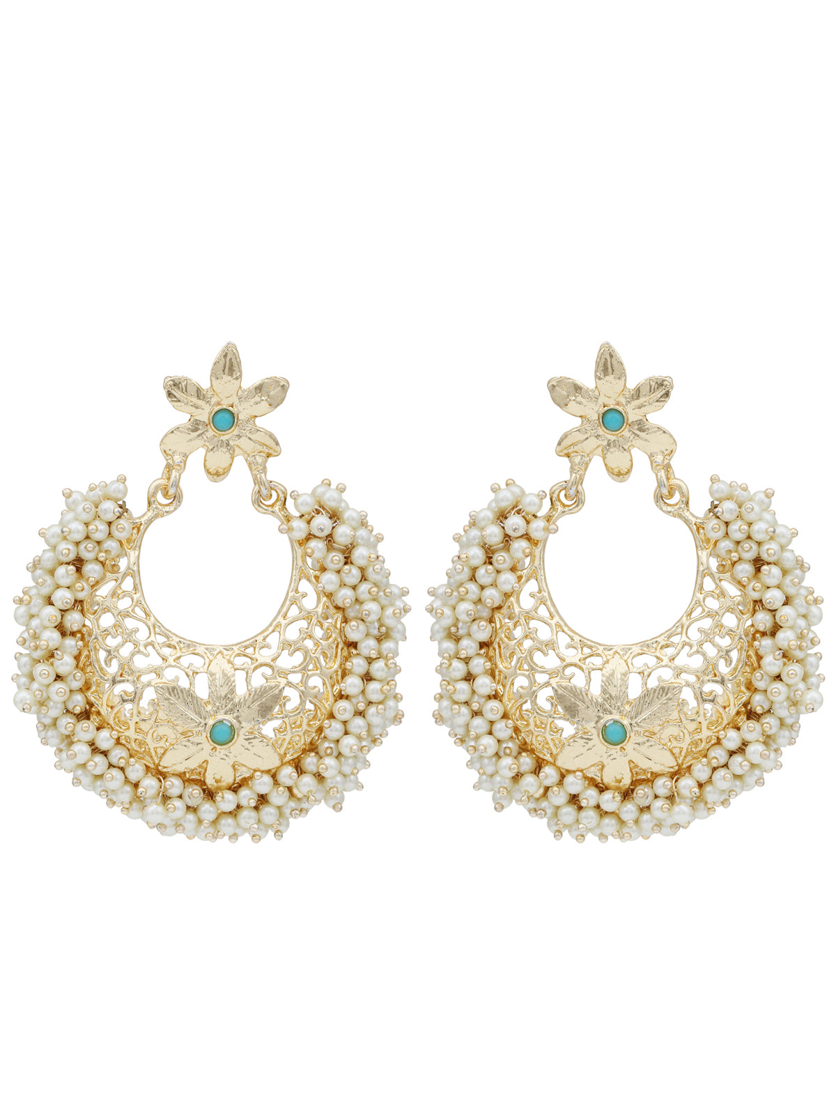 Sukkhi Floral Gold Plated Pearl Chandbali Earring For Women SKR56849