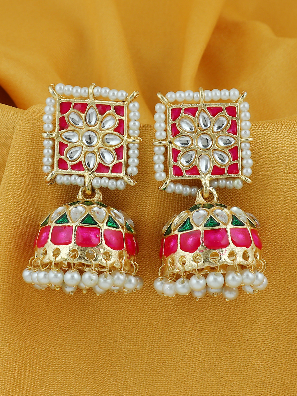 Sukkhi Ethnic Pearl Gold Plated Kundan Meenakari Jhumki Earring For Women SKR56862