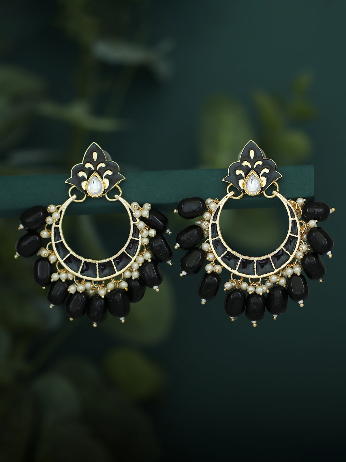 Sukkhi Astonish Pearl Gold Plated Kundan Meenakari Chandbali Earring for Women SKR56886