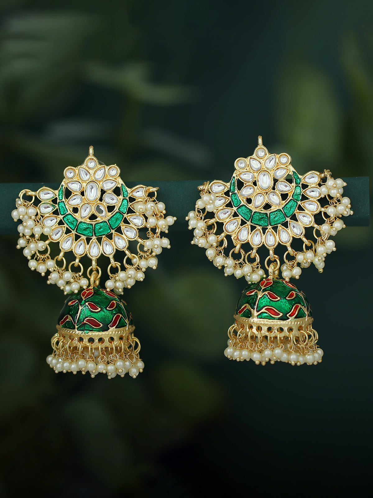 Sukkhi Exclusive Pearl Gold Plated Kundan Meenakari Jhumki Earring Form Women SKR56902