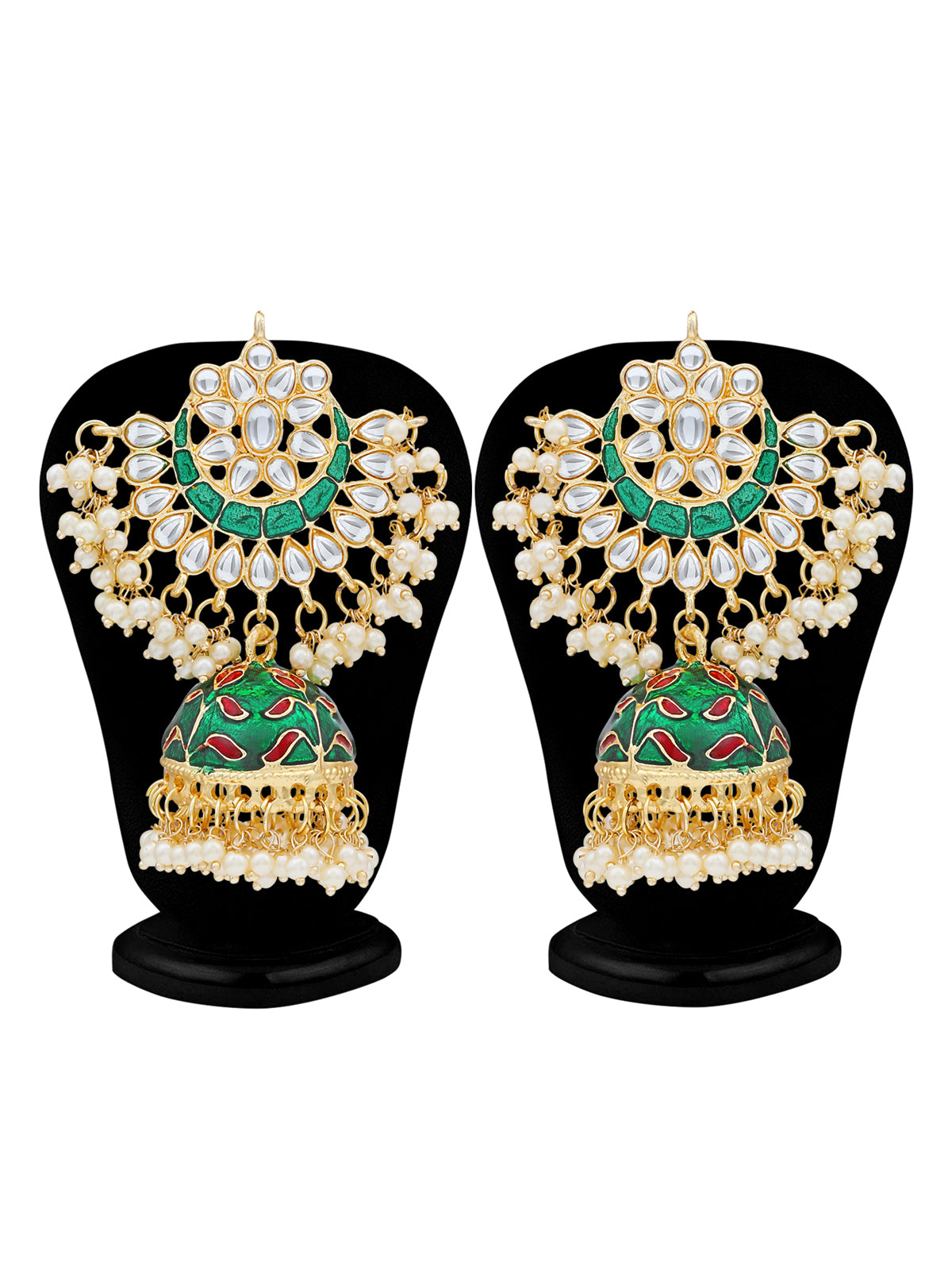 Sukkhi Exclusive Pearl Gold Plated Kundan Meenakari Jhumki Earring Form Women SKR56902