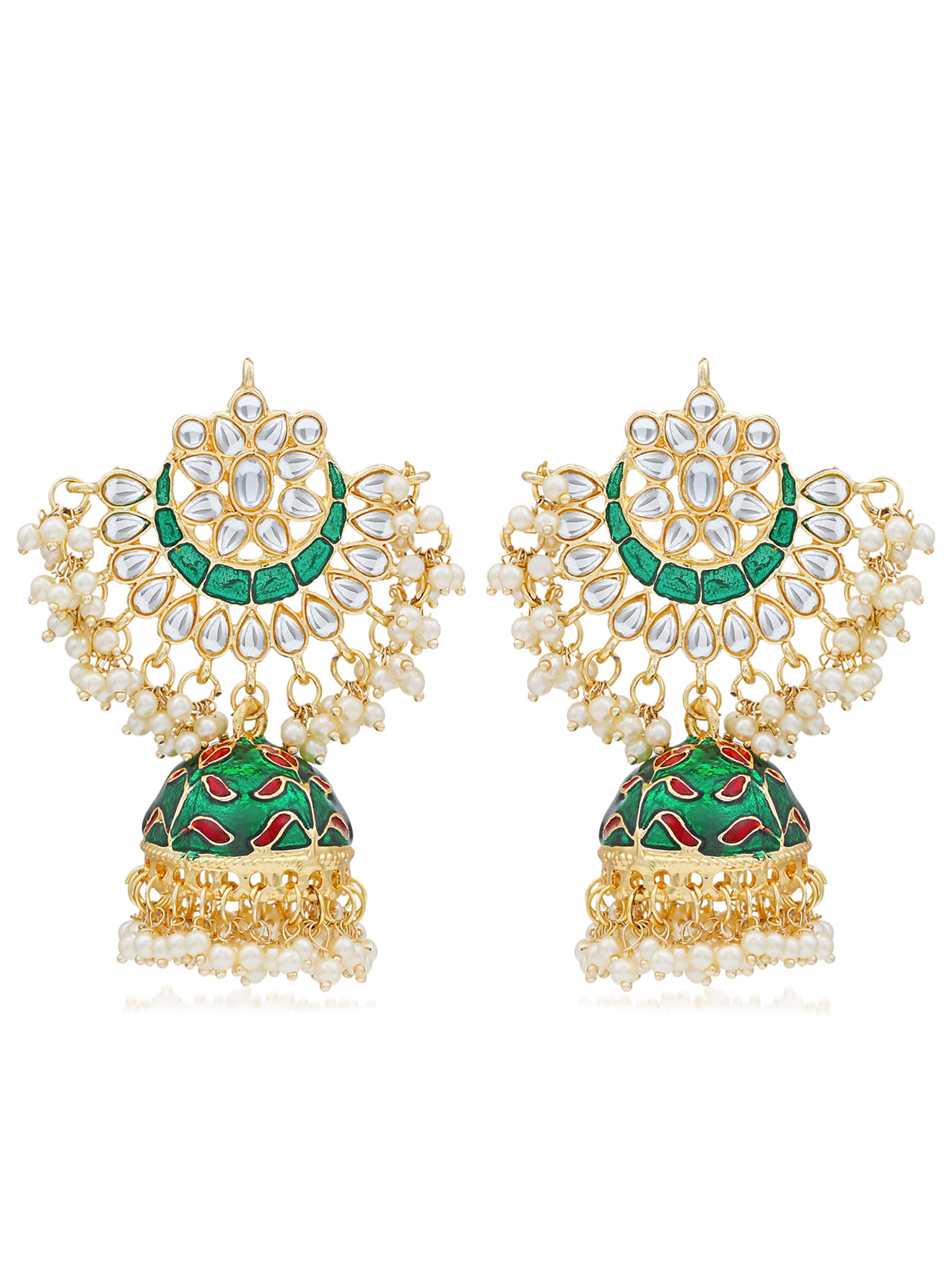 Sukkhi Exclusive Pearl Gold Plated Kundan Meenakari Jhumki Earring Form Women SKR56902