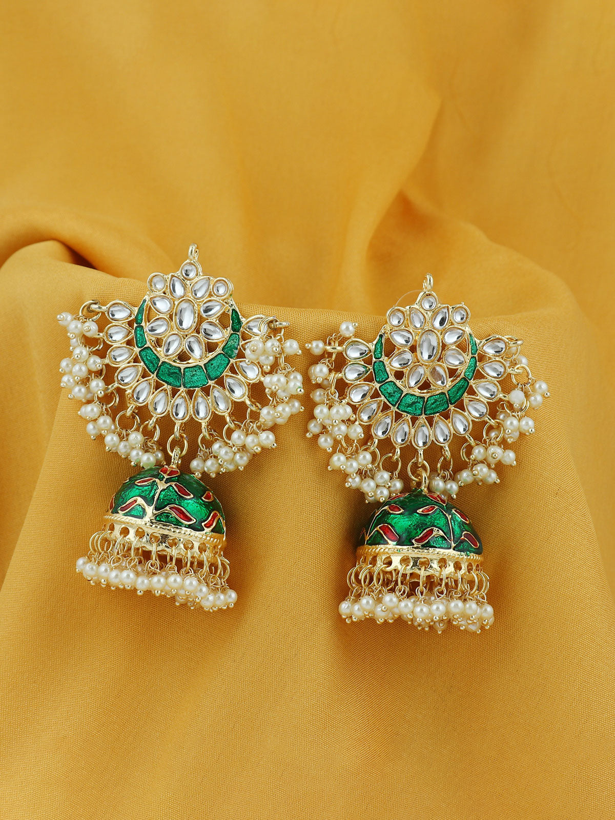 Sukkhi Exclusive Pearl Gold Plated Kundan Meenakari Jhumki Earring Form Women SKR56902