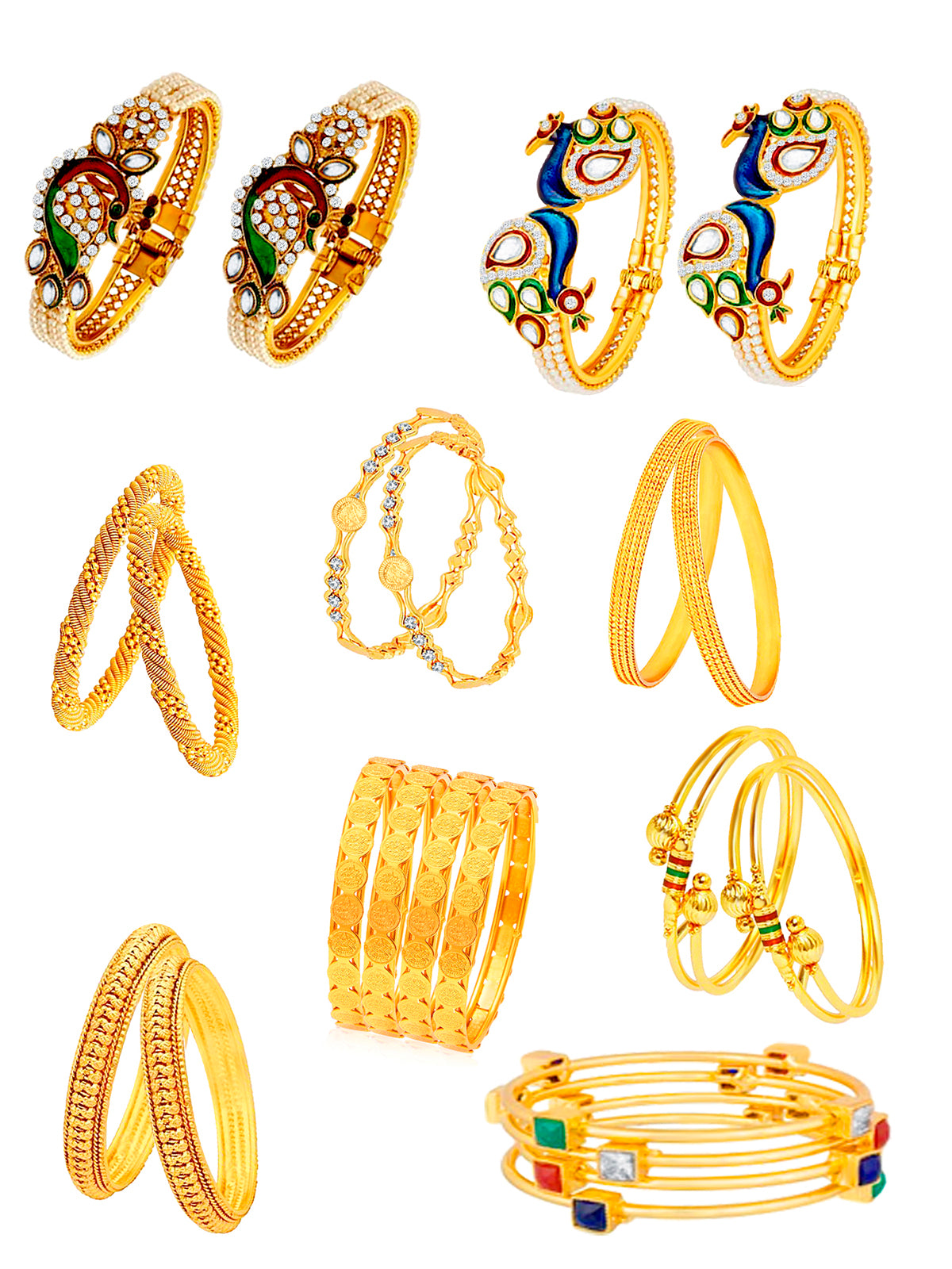 Sukkhi Stunning Pearl Gold Plated Peacock Meenakari Bangle Set Combo for Women SKR57809