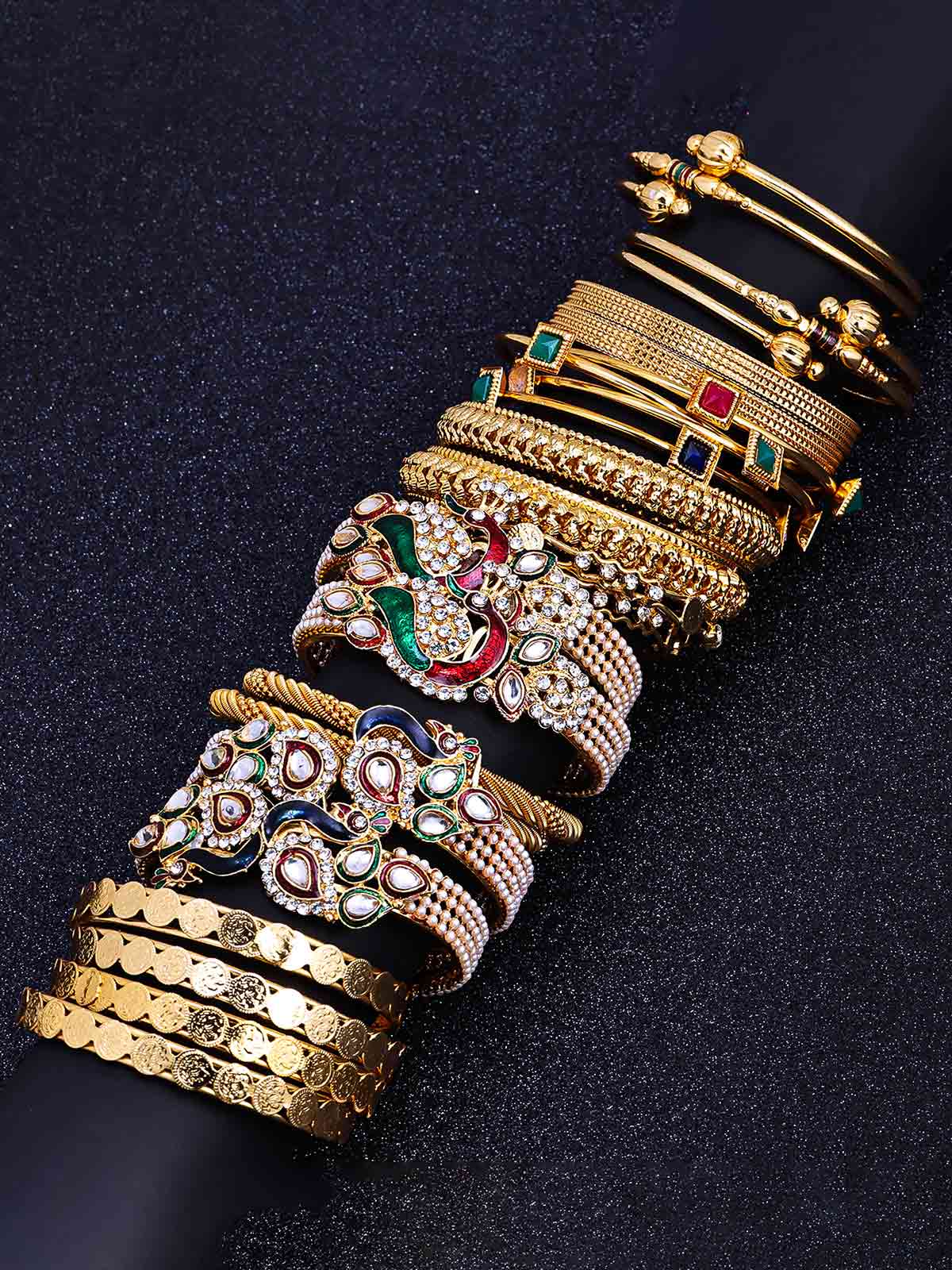 Sukkhi Stunning Pearl Gold Plated Peacock Meenakari Bangle Set Combo for Women SKR57809