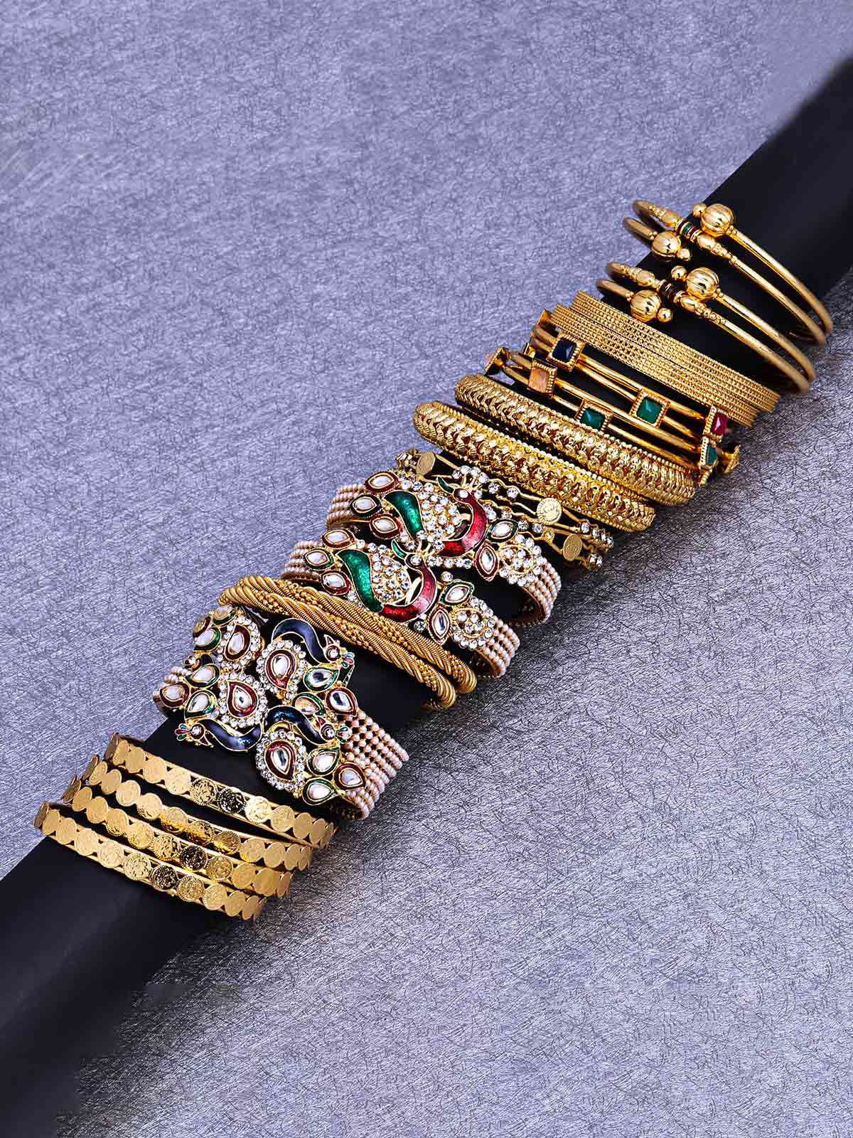 Sukkhi Stunning Pearl Gold Plated Peacock Meenakari Bangle Set Combo for Women SKR57809