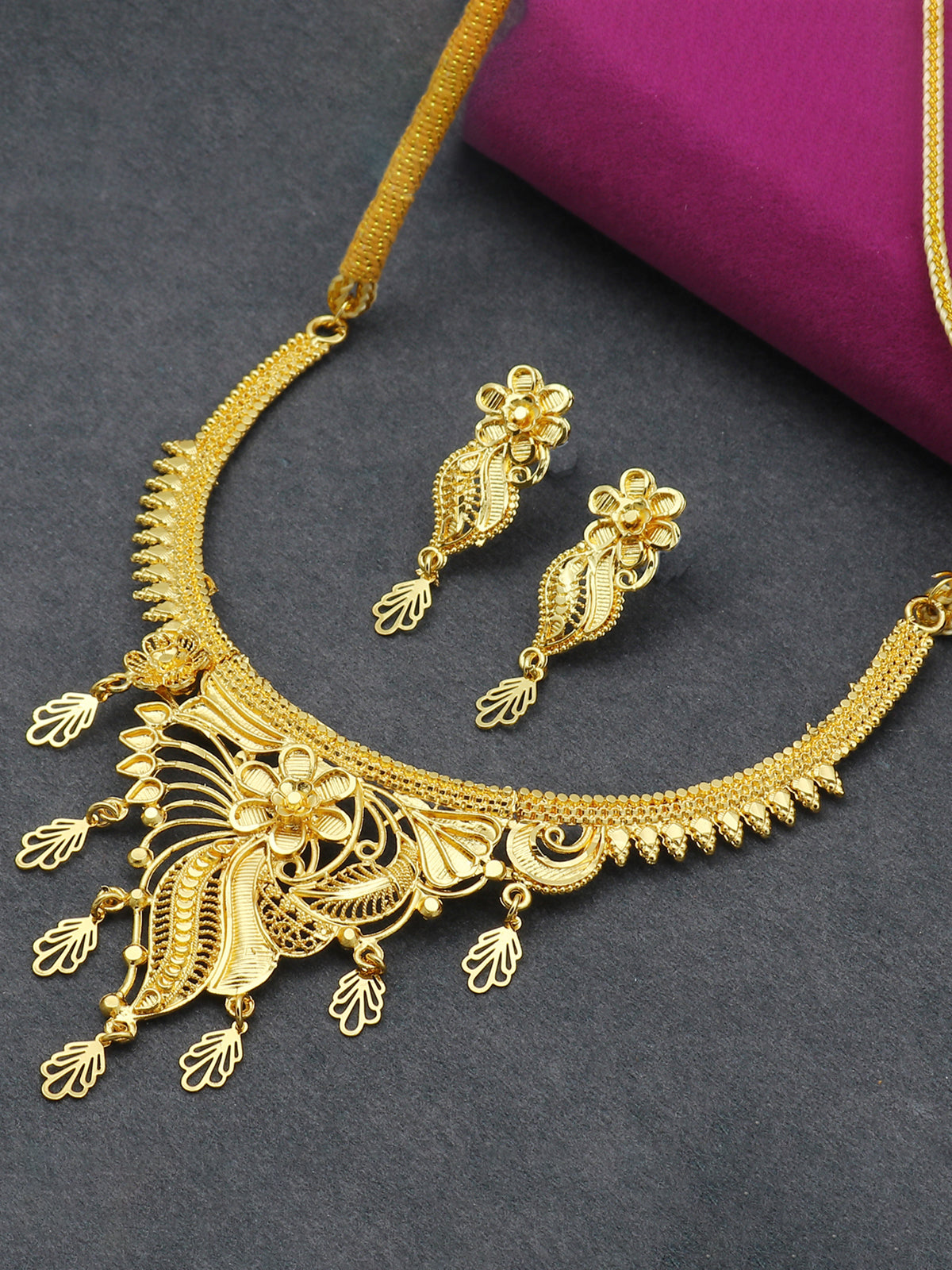 Sukkhi Lavish 24 Carat Gold Plated Floral Choker Necklace Set for Women SKR67367