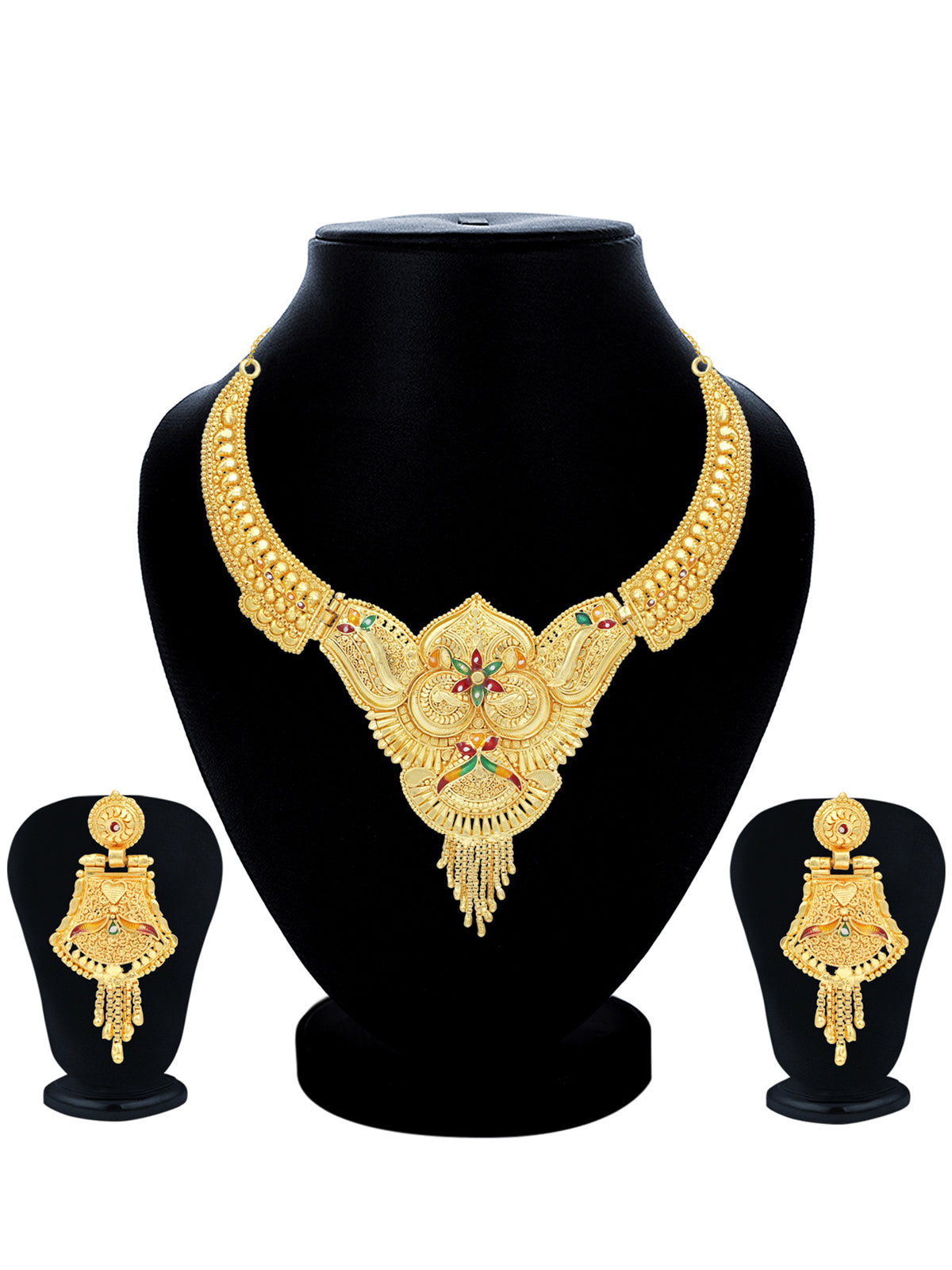 Sukkhi Ethnic 24 Carat Gold Plated Floral Meenakari Choker Necklace Set for Women SKR67387