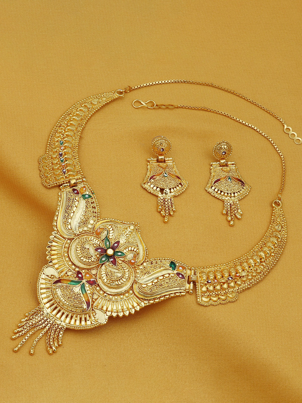 Sukkhi Ethnic 24 Carat Gold Plated Floral Meenakari Choker Necklace Set for Women SKR67387