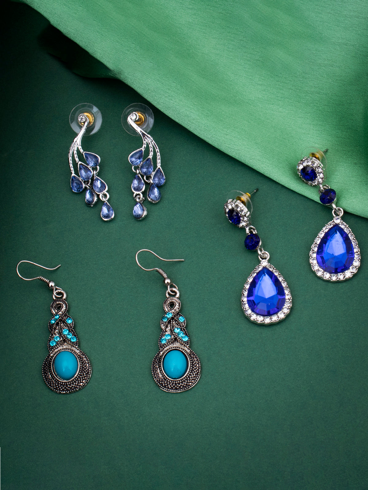 Sukkhi Glorious Rhodium Plated Crystals from Swarovski Dangle Pair of 3 Earring Combo For Women|SKR69213