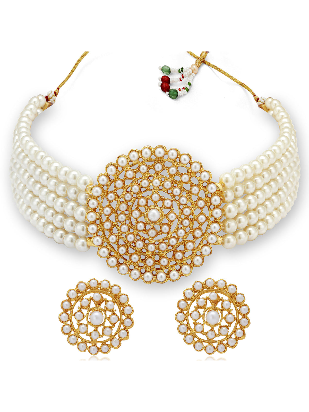 Sukkhi Lavish Gold Plated White Pearl Choker Necklace Set for Women SKR69591
