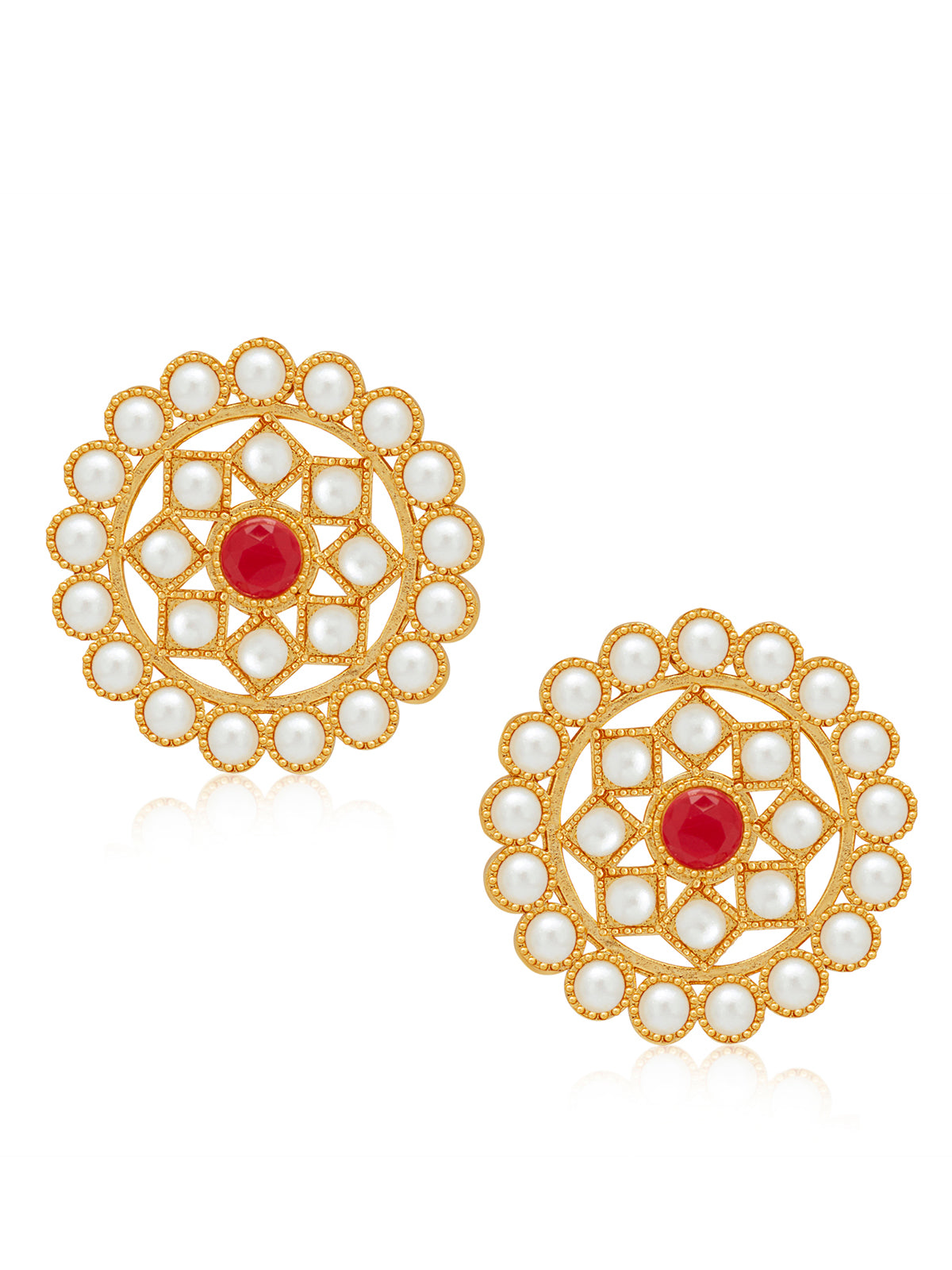 Sukkhi Cluster Gold Plated Red & White Pearl Choker Necklace Set for Women SKR70054