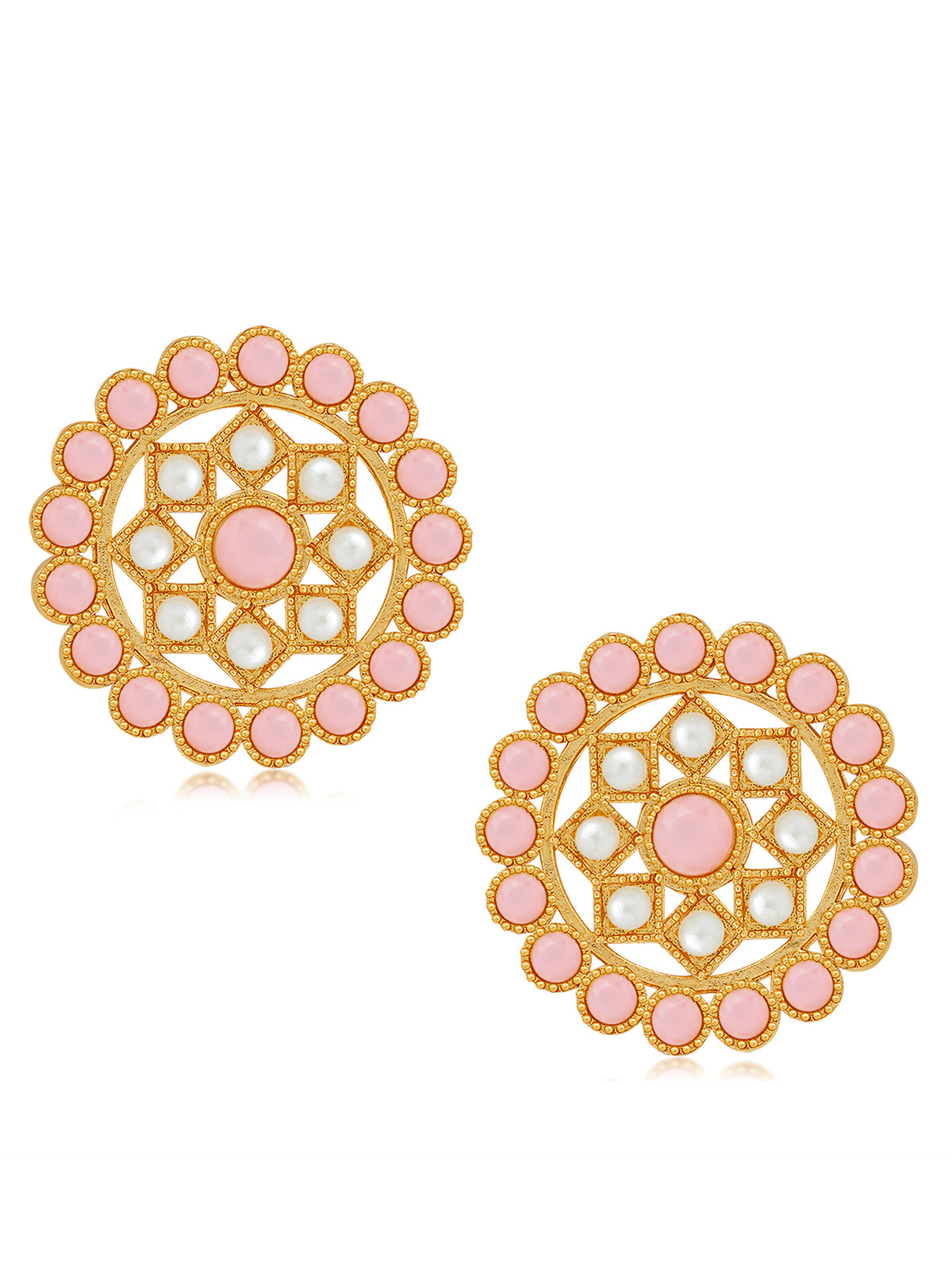 Sukkhi Classic Gold Plated Pastel Pink & White Pearl Choker Necklace Set for Women SKR70451