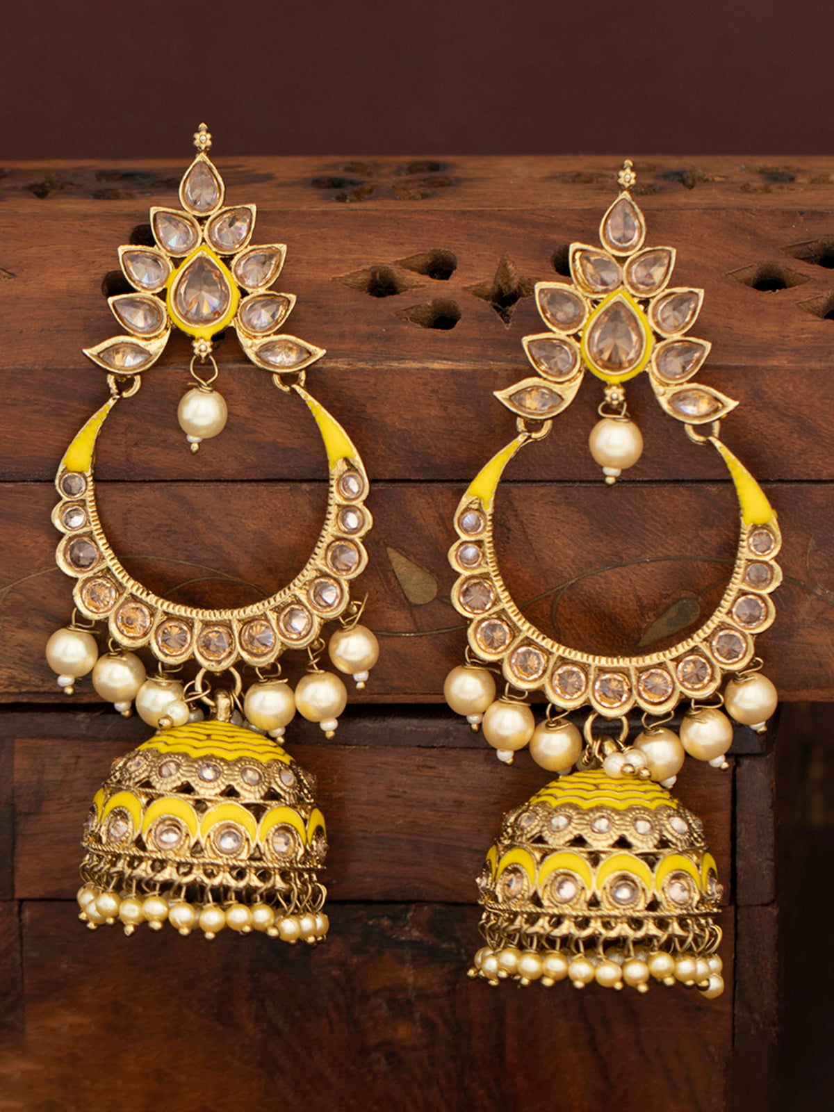 Sukkhi Glorious LCT Gold Plated Pearl Meenakari Jhumki Earring for Women SKR73280