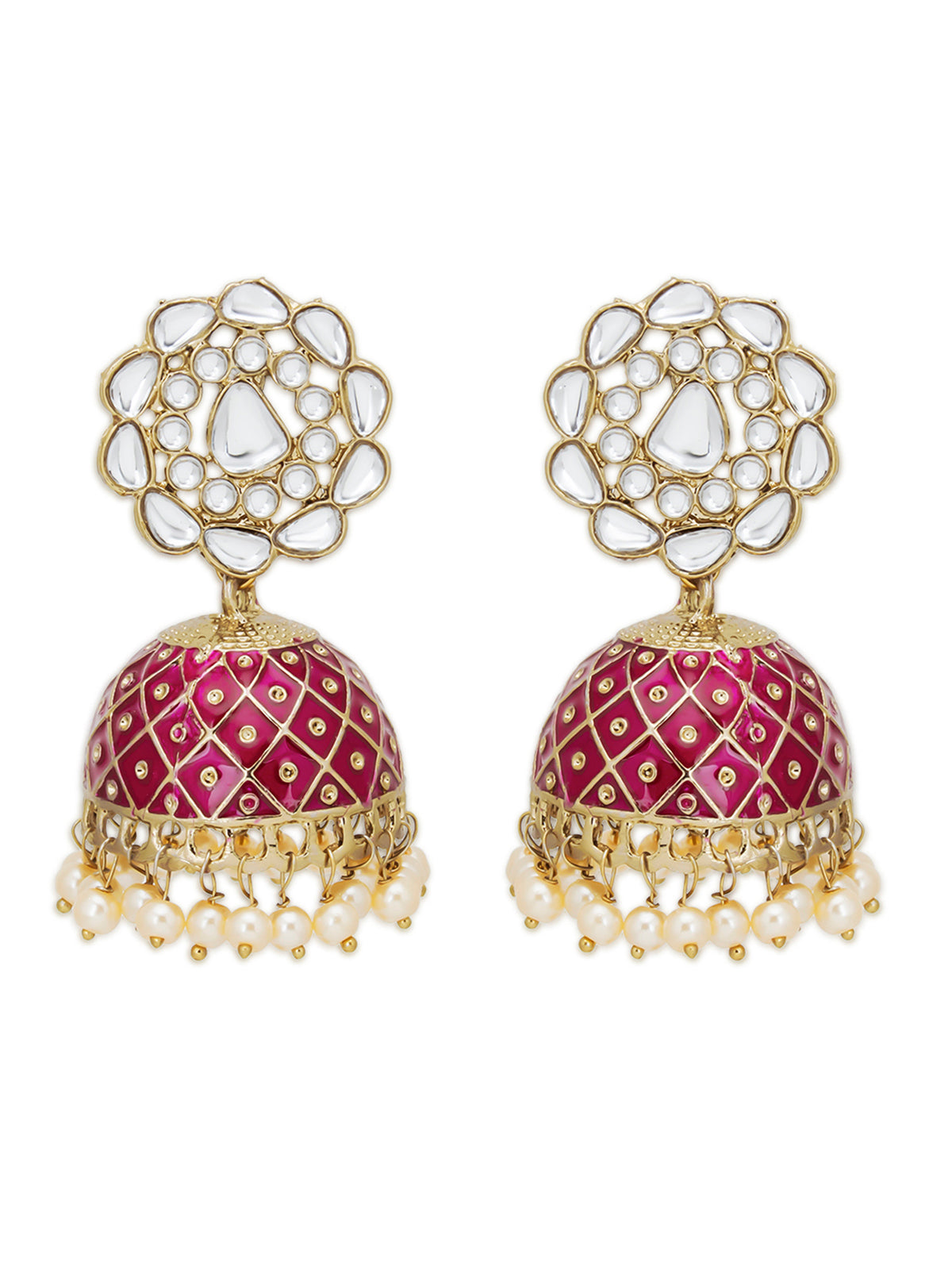 Sukkhi Classy Pearl Gold Plated Kundan Meenakari Jhumki Earring for Women SKR73331