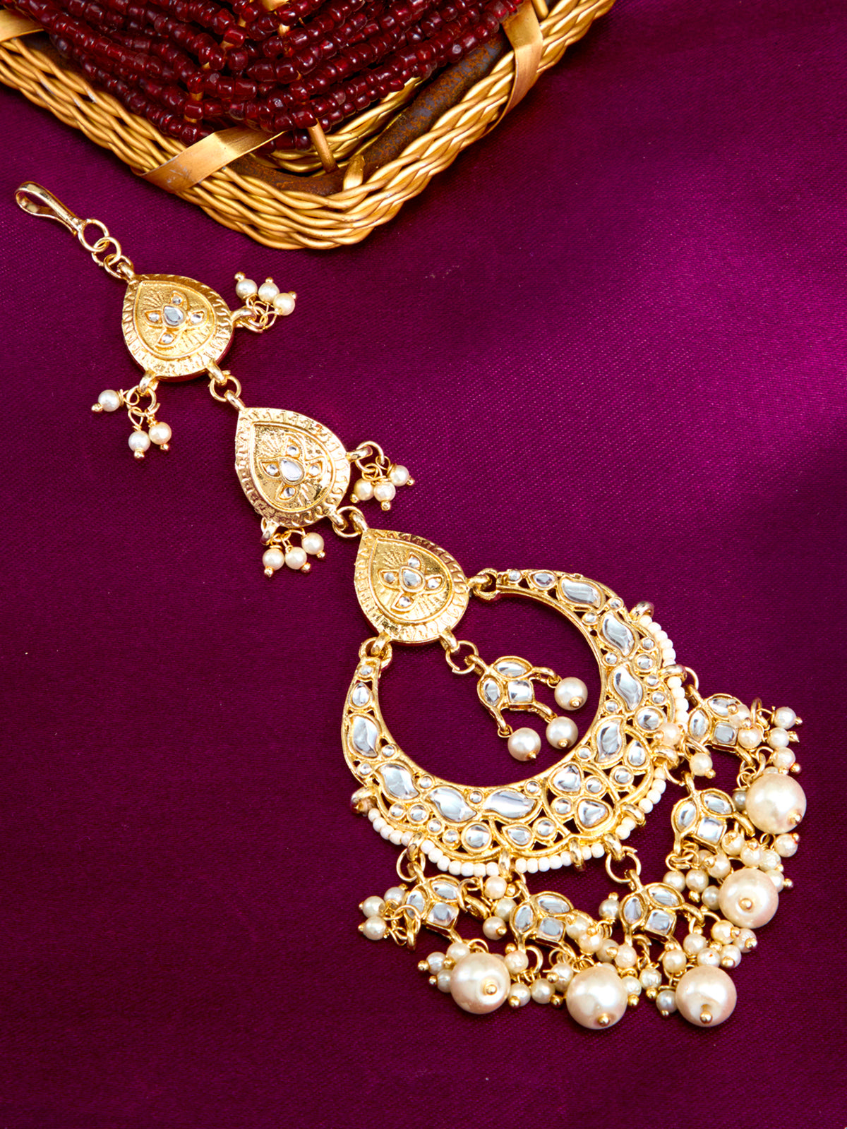 Sukkhi Pretty Pearl Gold Plated Kundan Maangtikka for Women SKR85509