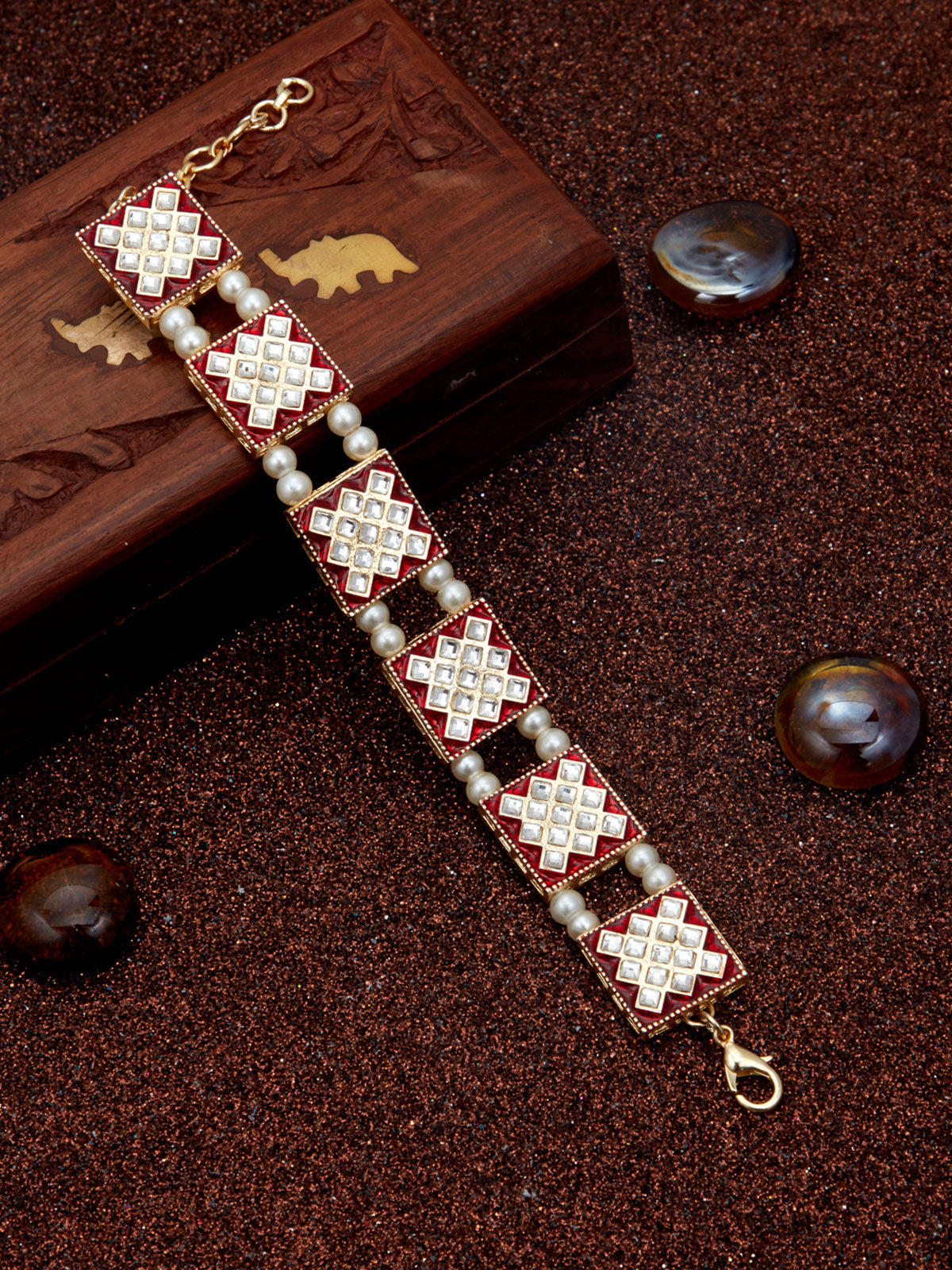 Sukkhi Modish Pearl Gold Plated Meenakari Bracelet for Women SKR85614