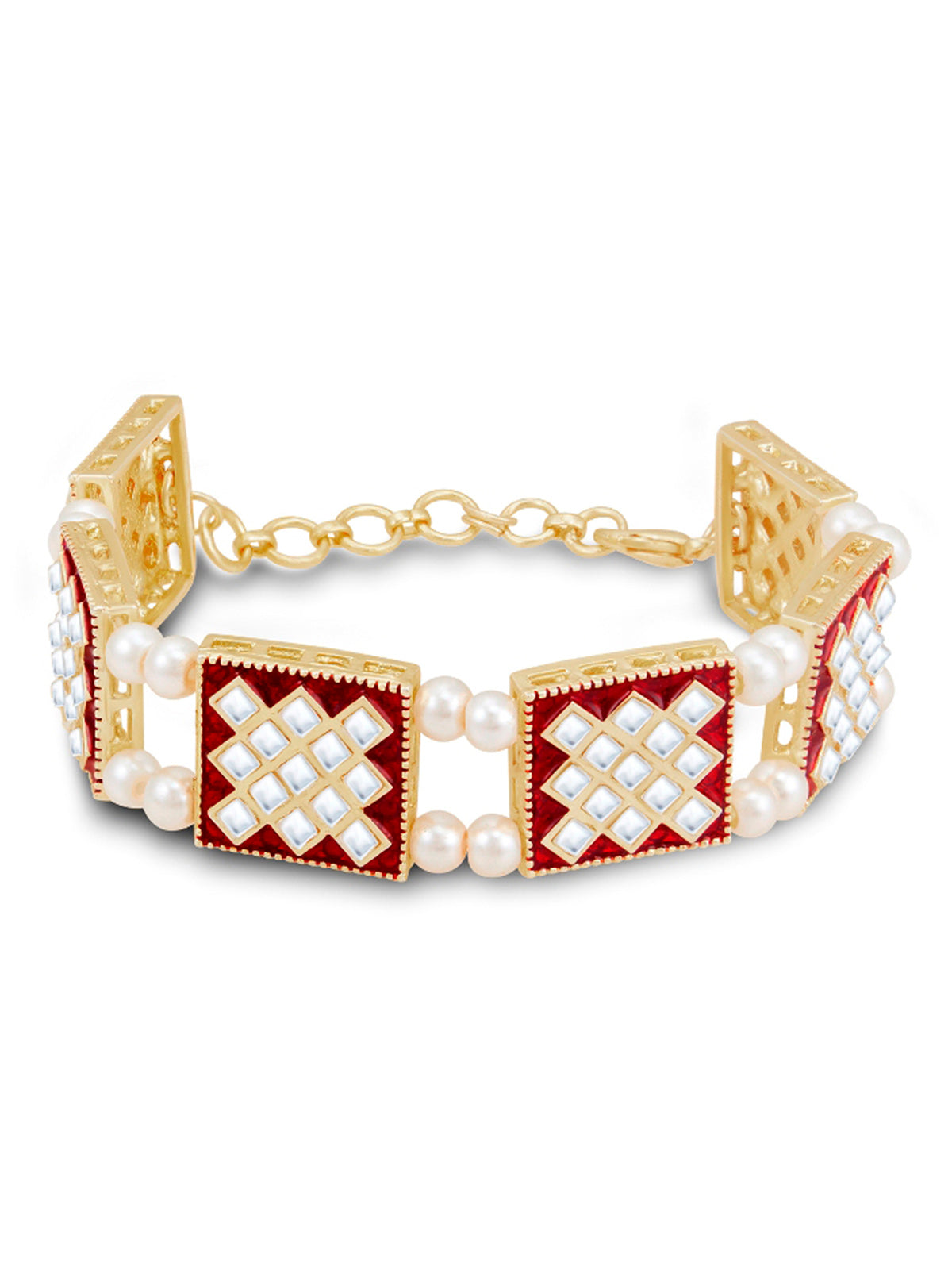 Sukkhi Modish Pearl Gold Plated Meenakari Bracelet for Women SKR85614