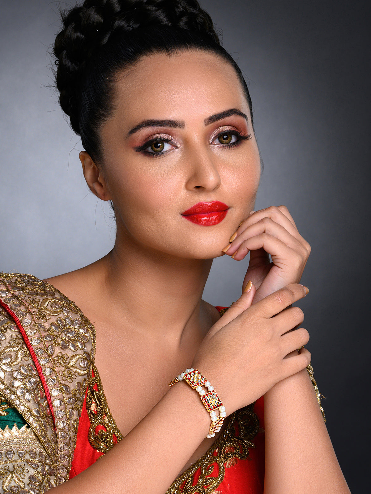 Sukkhi Modish Pearl Gold Plated Meenakari Bracelet for Women SKR85614