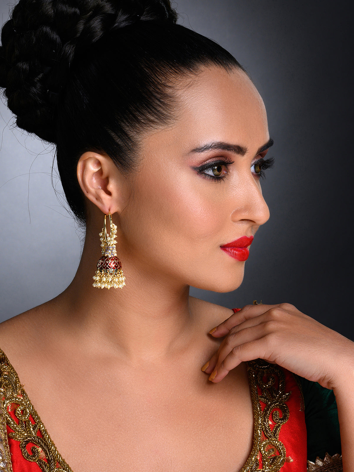Sukkhi Charming Pearl Gold Plated Meenakari Jumki Earring  Set for Women SKR85641