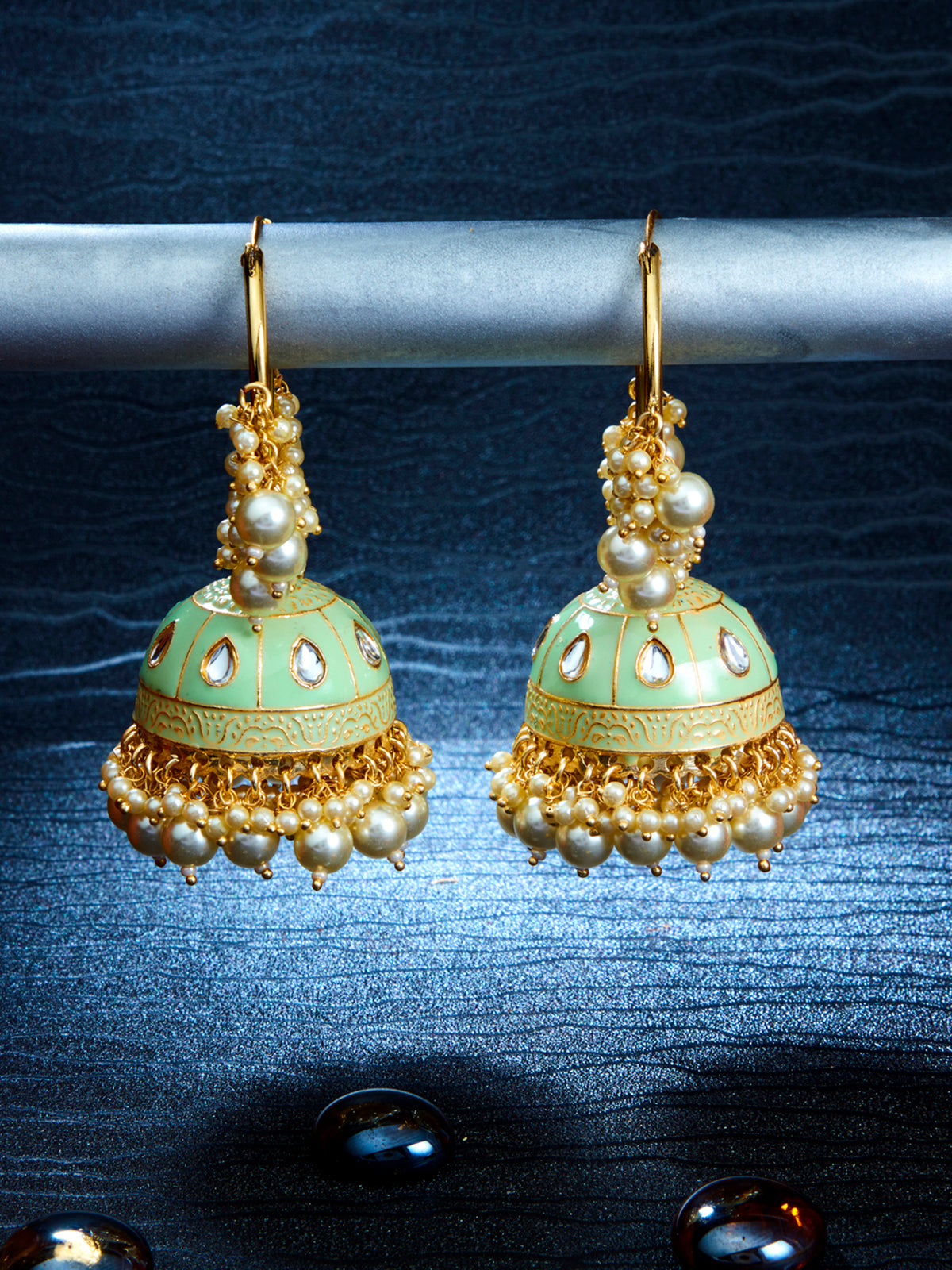 Sukkhi Elegant Pearl Gold Plated Mint Collection Kundan Earring Set for Women SKR85658