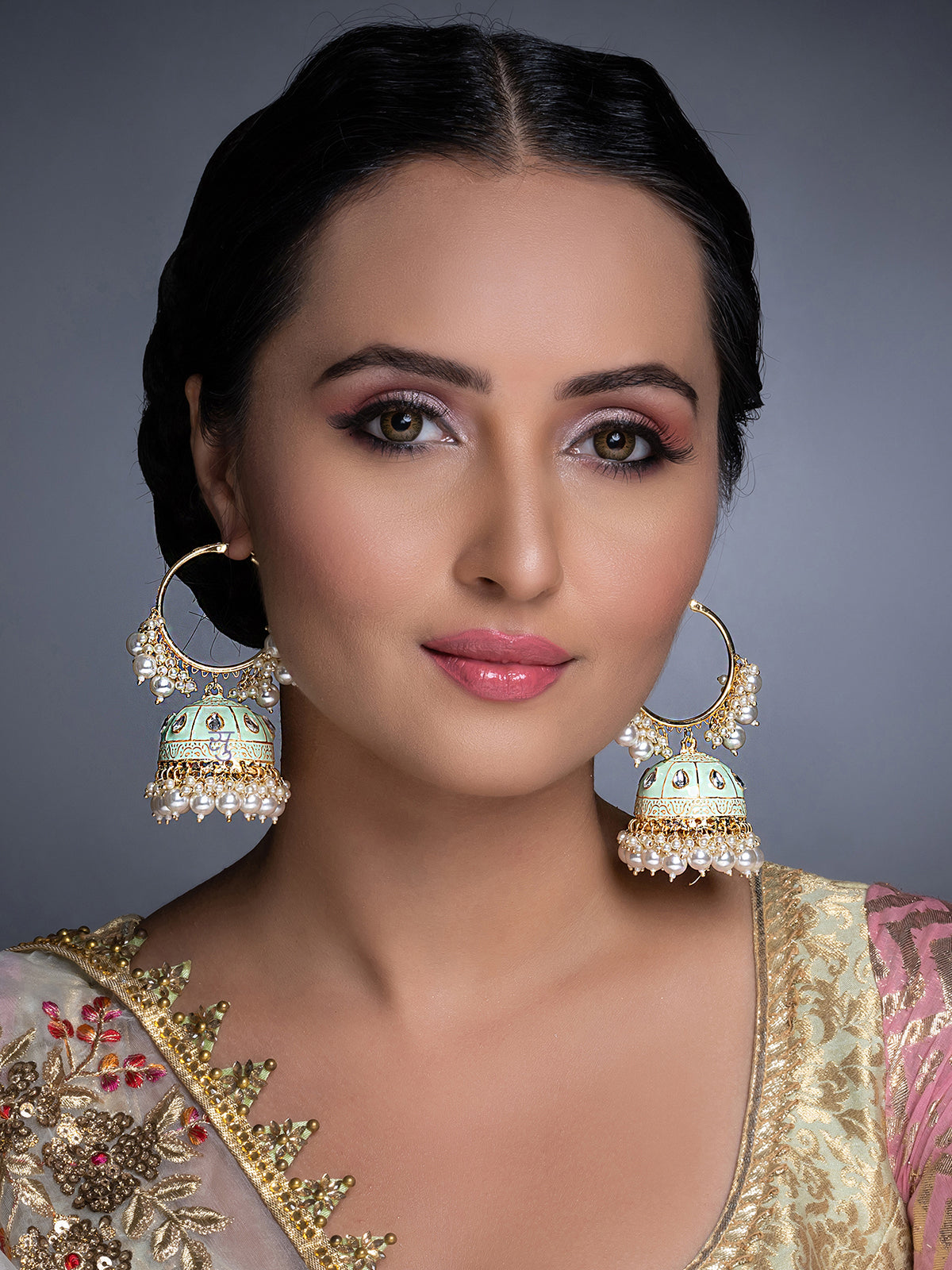 Sukkhi Elegant Pearl Gold Plated Mint Collection Kundan Earring Set for Women SKR85658