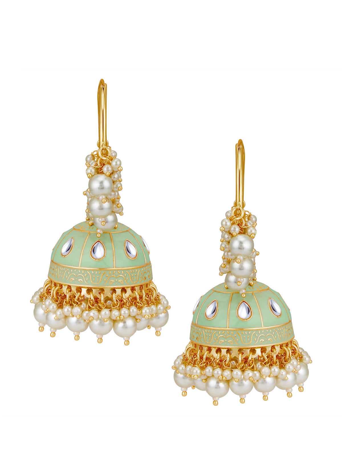 Sukkhi Elegant Pearl Gold Plated Mint Collection Kundan Earring Set for Women SKR85658