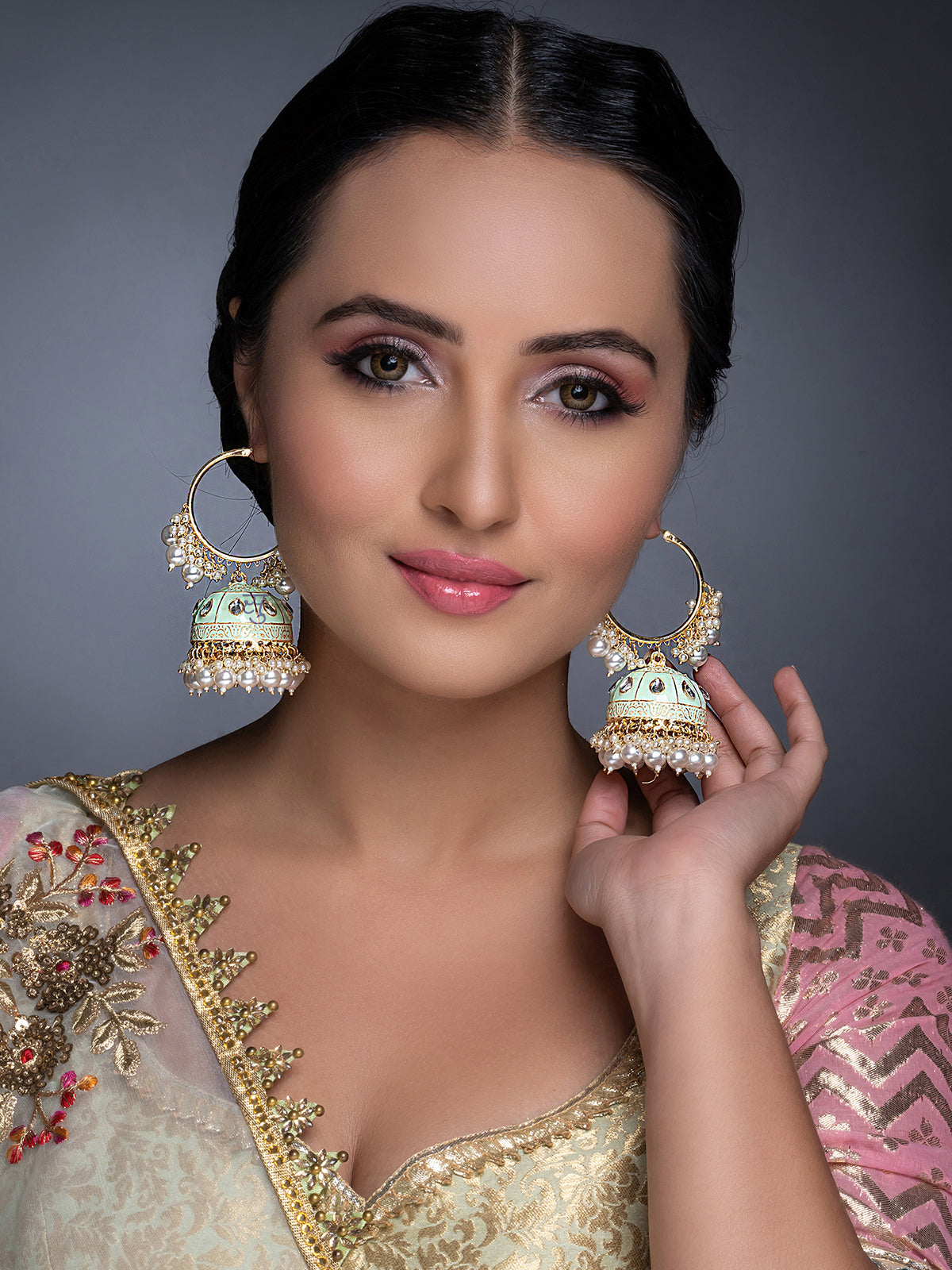Sukkhi Elegant Pearl Gold Plated Mint Collection Kundan Earring Set for Women SKR85658