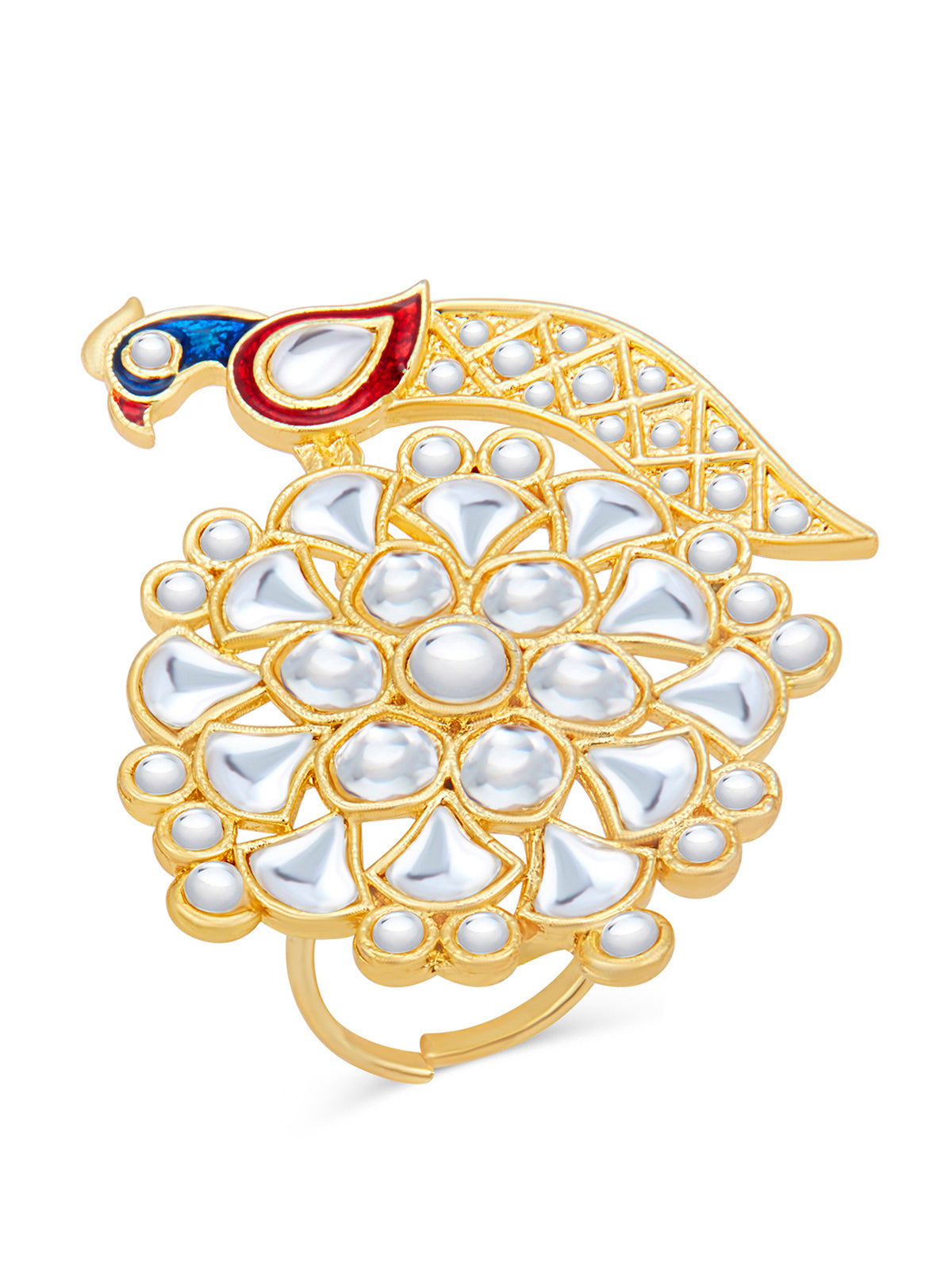 Sukkhi Spectacular Kundan Gold Plated Meenakari Ring for Women SKR85667