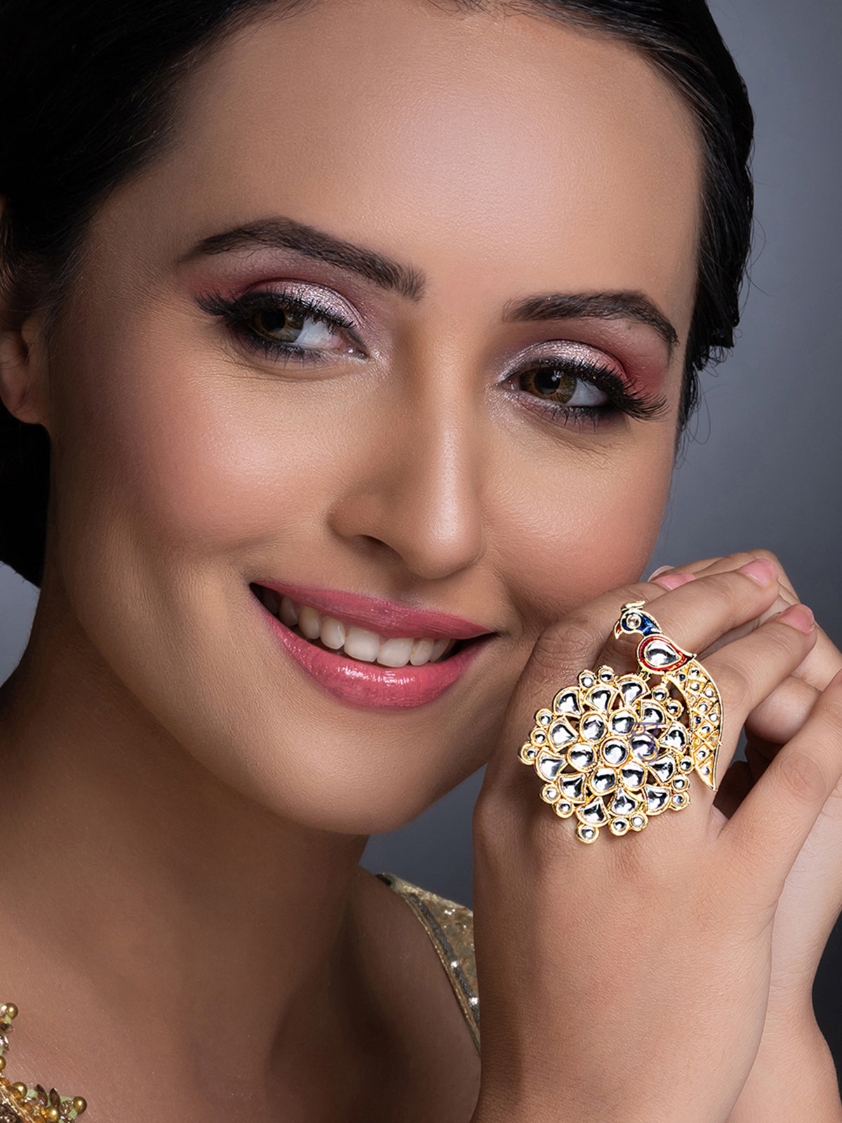 Sukkhi Spectacular Kundan Gold Plated Meenakari Ring for Women SKR85667