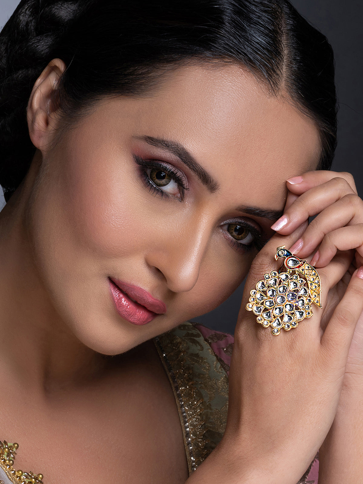 Sukkhi Spectacular Kundan Gold Plated Meenakari Ring for Women SKR85667