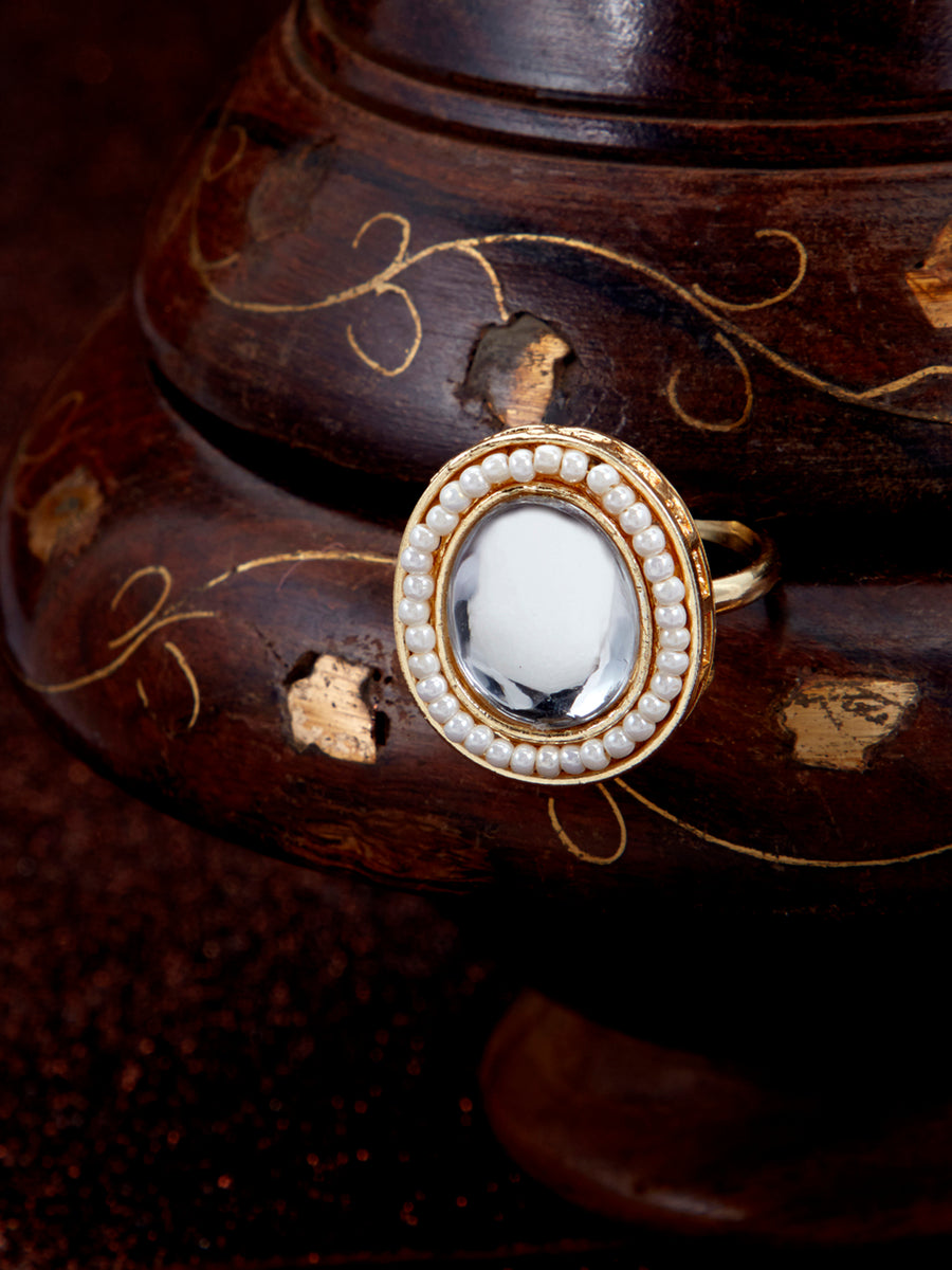 Sukkhi Cluster Kundan Gold Plated Pearl Ring for Women SKR85672
