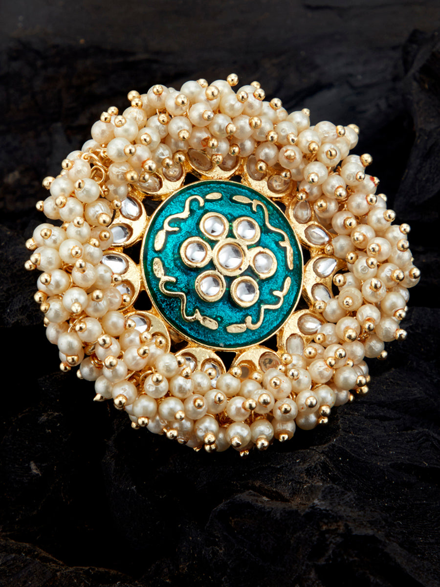 Sukkhi Glitzy Kundan Gold Plated Pearl Ring for Women SKR85679