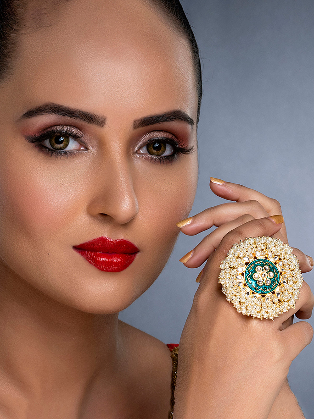 Sukkhi Glitzy Kundan Gold Plated Pearl Ring for Women SKR85679