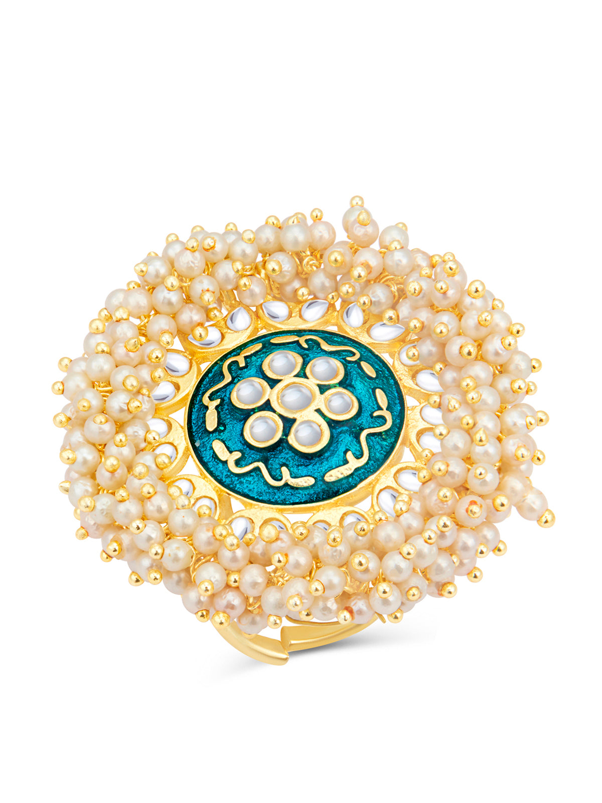 Sukkhi Glitzy Kundan Gold Plated Pearl Ring for Women SKR85679