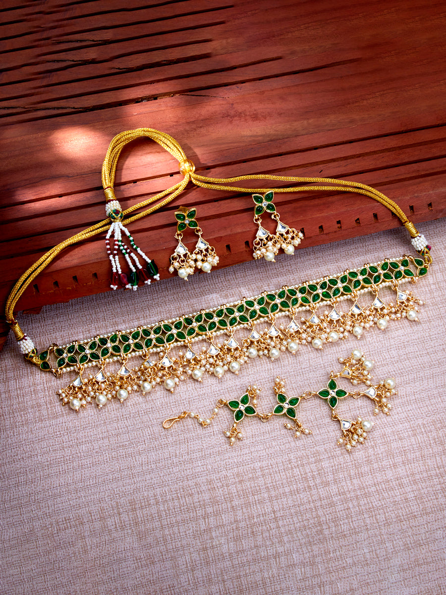 Sukkhi Splendid Kundan Gold Plated Pearl Choker Necklace Set for Women SKR85689