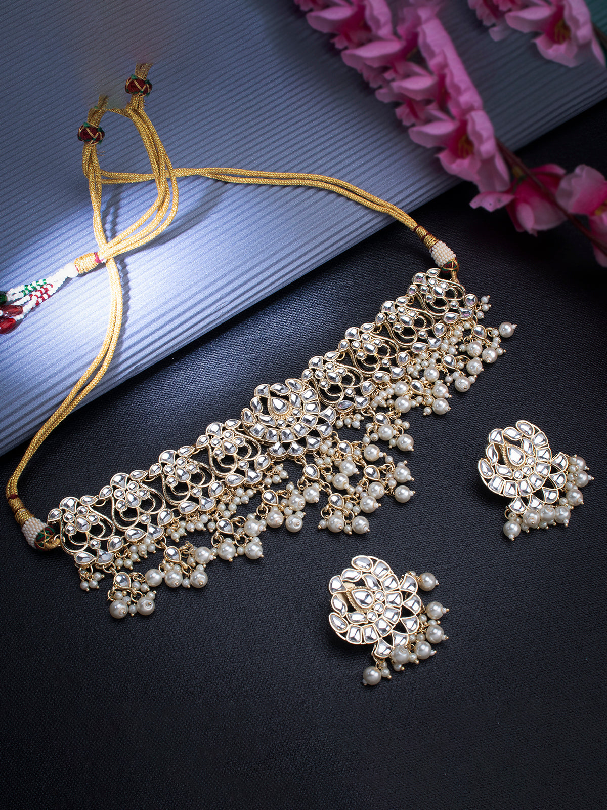 Sukkhi Exotic Kundan Gold Plated Pearl Choker Necklace Set for Women SKR85690