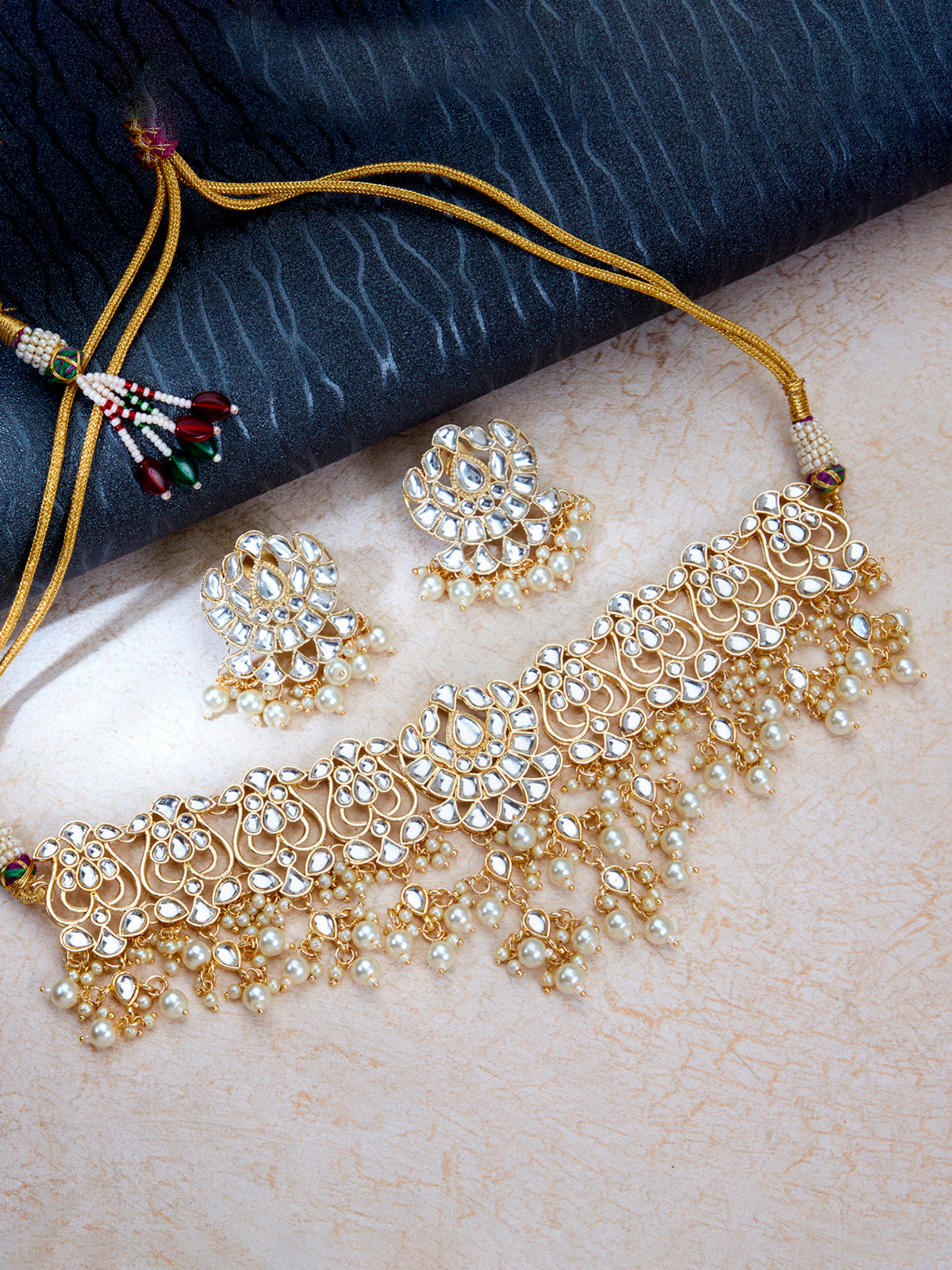 Sukkhi Exotic Kundan Gold Plated Pearl Choker Necklace Set for Women SKR85690