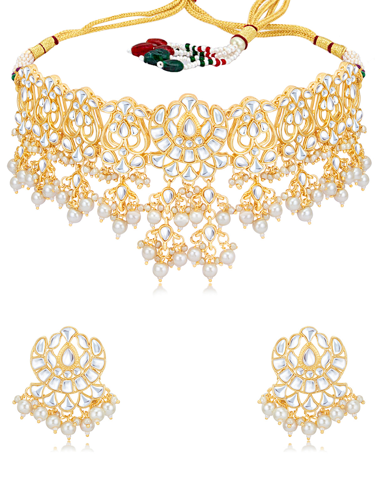 Sukkhi Exotic Kundan Gold Plated Pearl Choker Necklace Set for Women SKR85690