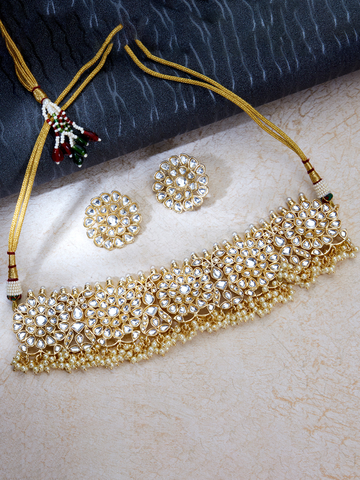 Sukkhi Stylish Kundan Gold Plated Pearl Choker Necklace Set for Women SKR85696