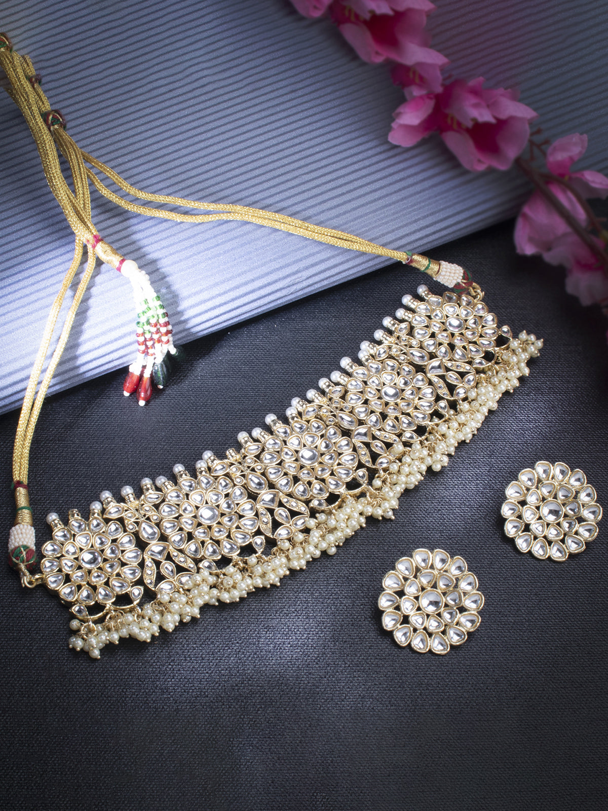 Sukkhi Stylish Kundan Gold Plated Pearl Choker Necklace Set for Women SKR85696