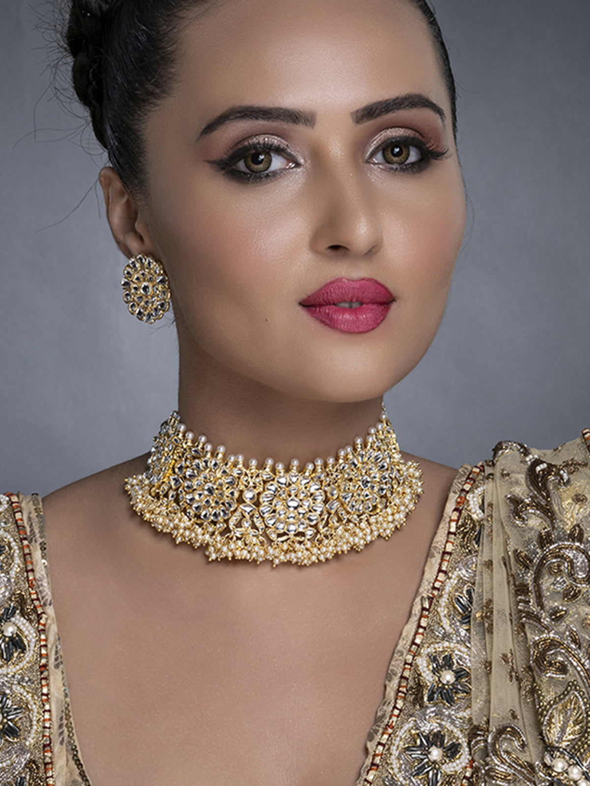 Sukkhi Stylish Kundan Gold Plated Pearl Choker Necklace Set for Women SKR85696