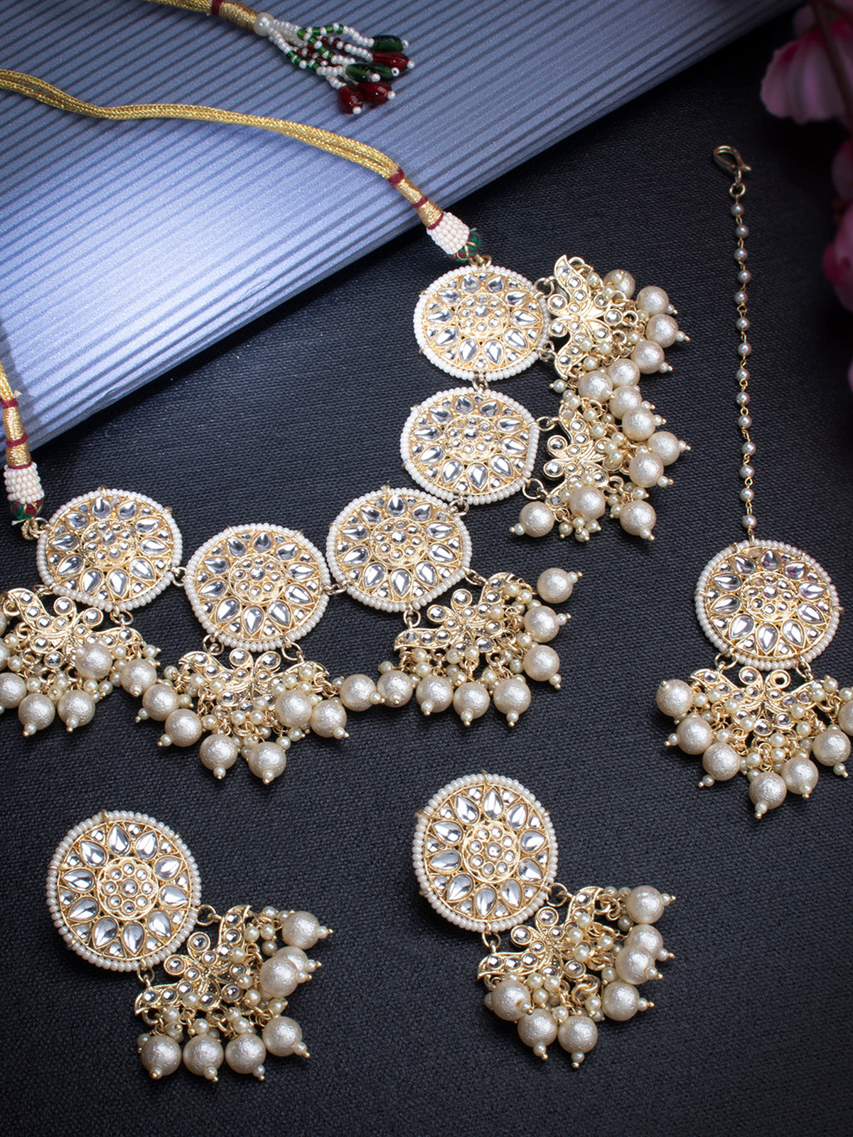 Sukkhi Marquise Kundan Gold Plated Pearl Choker Necklace Set for Women SKR85700