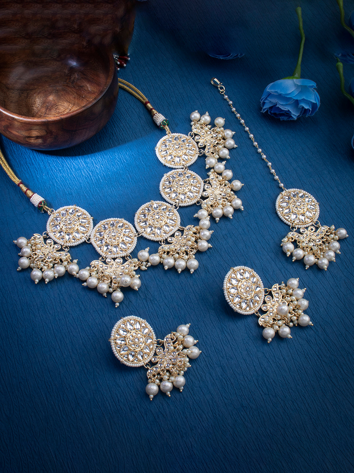 Sukkhi Marquise Kundan Gold Plated Pearl Choker Necklace Set for Women SKR85700