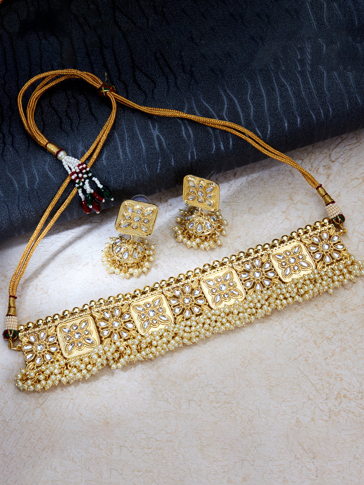 Sukkhi Adorable Kundan Gold Plated Pearl Choker Necklace Set for Women SKR85702